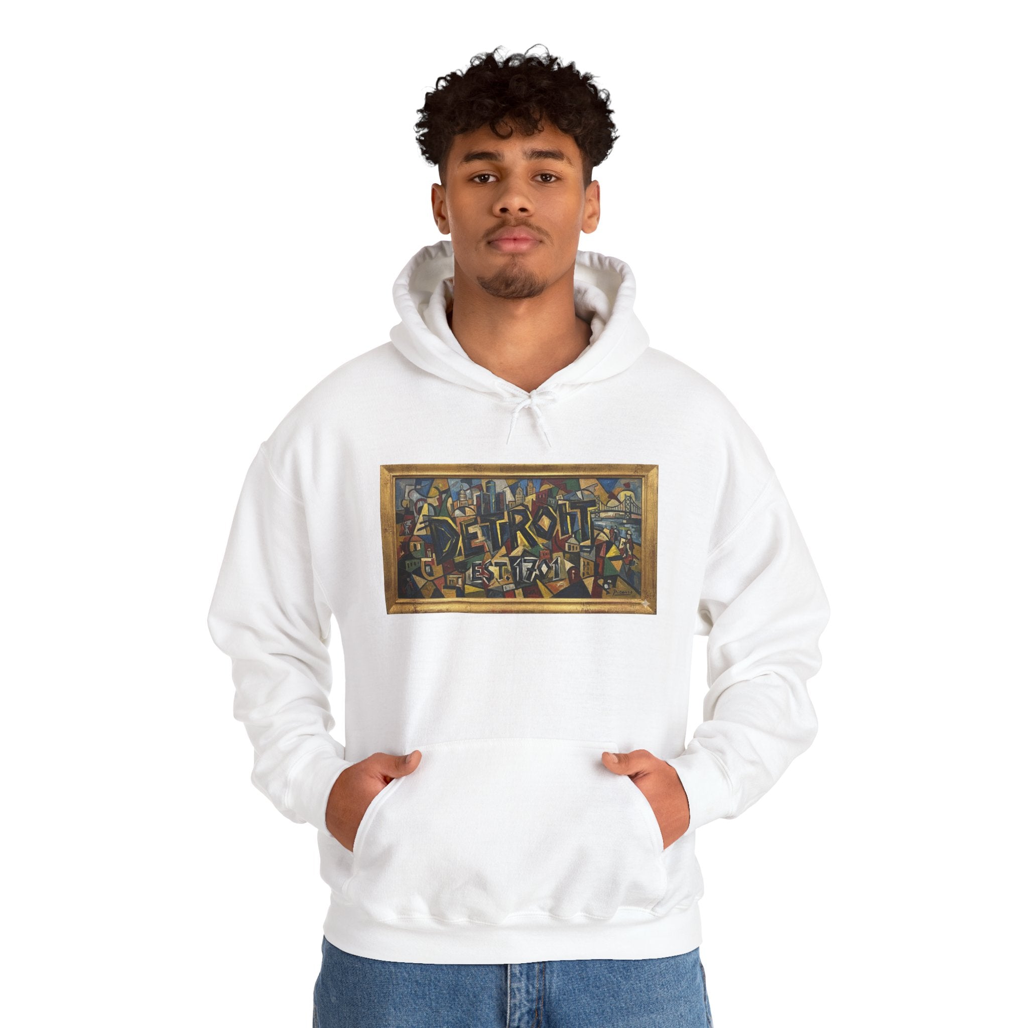 Detroit Abstract Cubist Art Hoodie — Framed Modern Painting Graphic Pullover | Motor City Culture