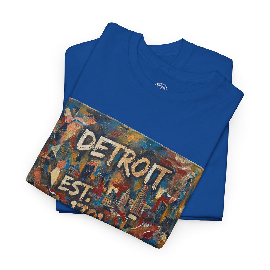 Detroit Abstract Painterly Mural T-Shirt — "DETROIT" Graphic Cotton Tee | Motor City Street Art