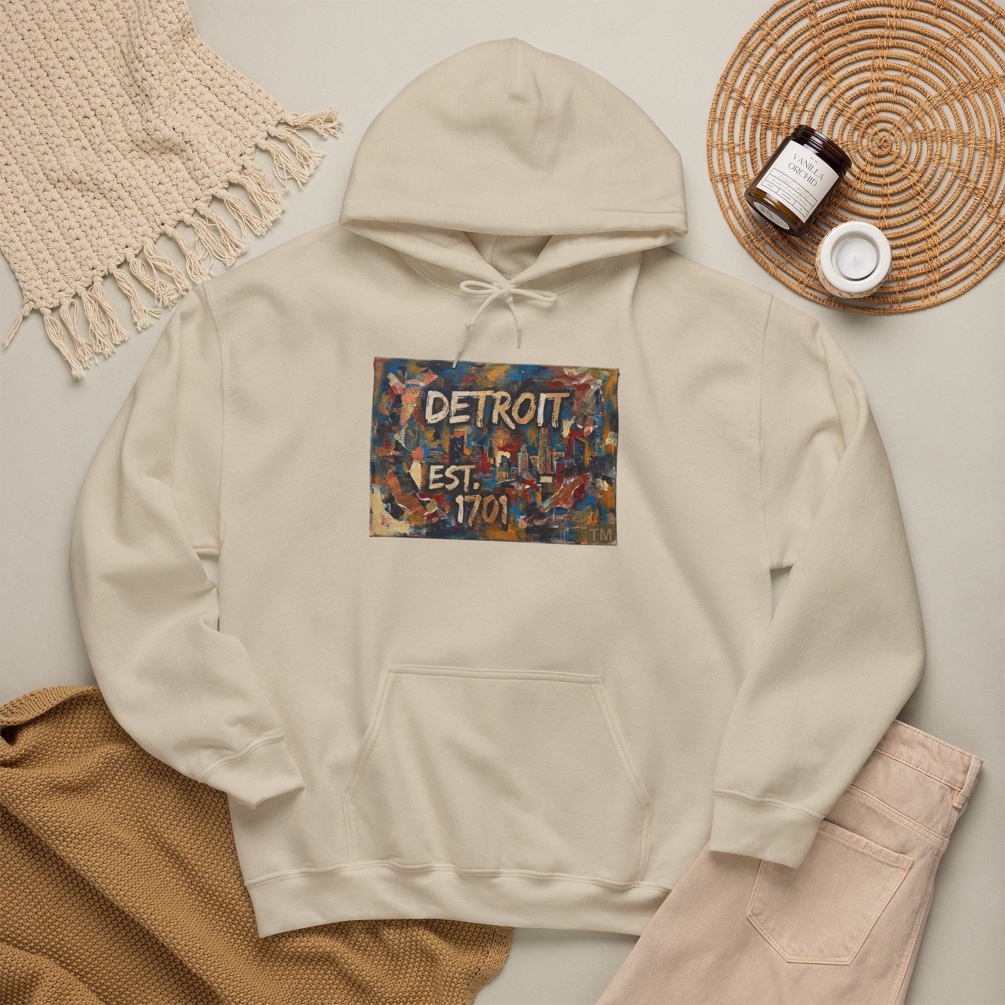 Detroit City Mural Hoodie — Abstract Painterly Graphic Pullover | Motor City Street Art