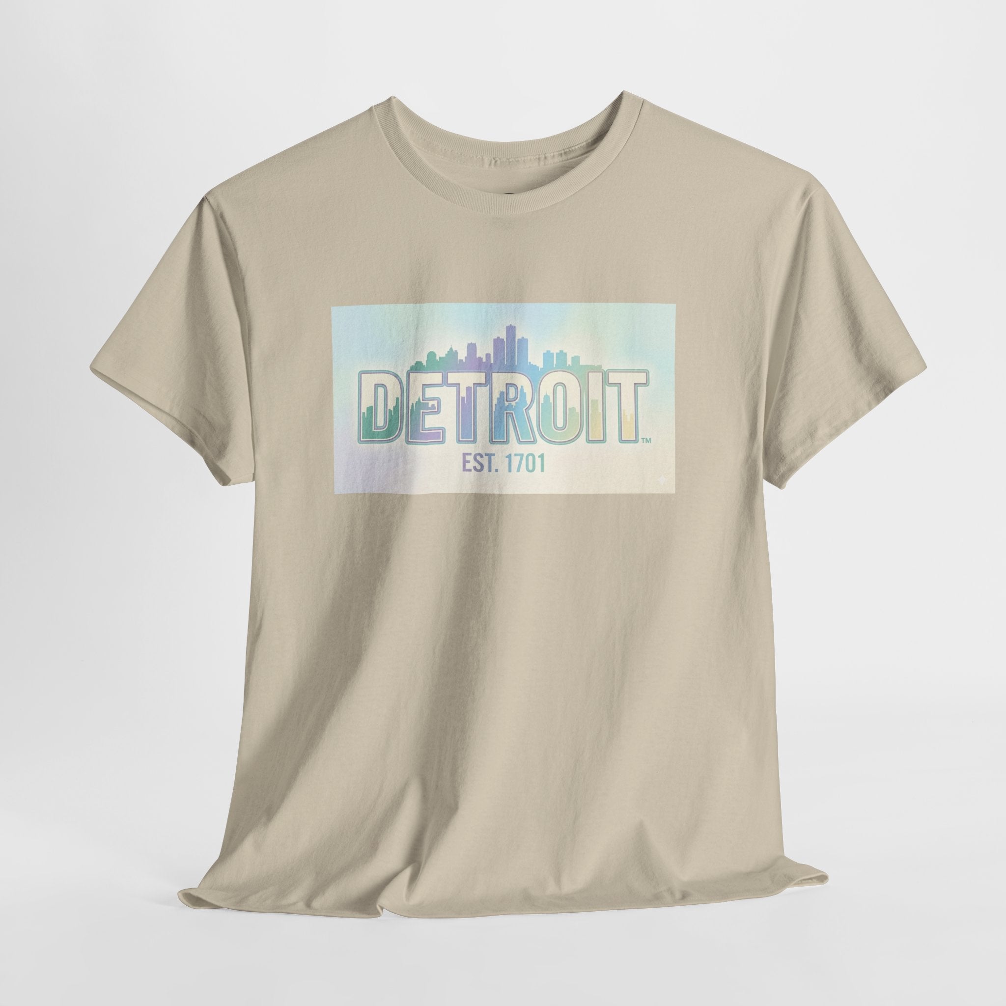 Women's Detroit Skyline T Shirt — Pastel Retro Cityscape "DETROIT Est. 1701"