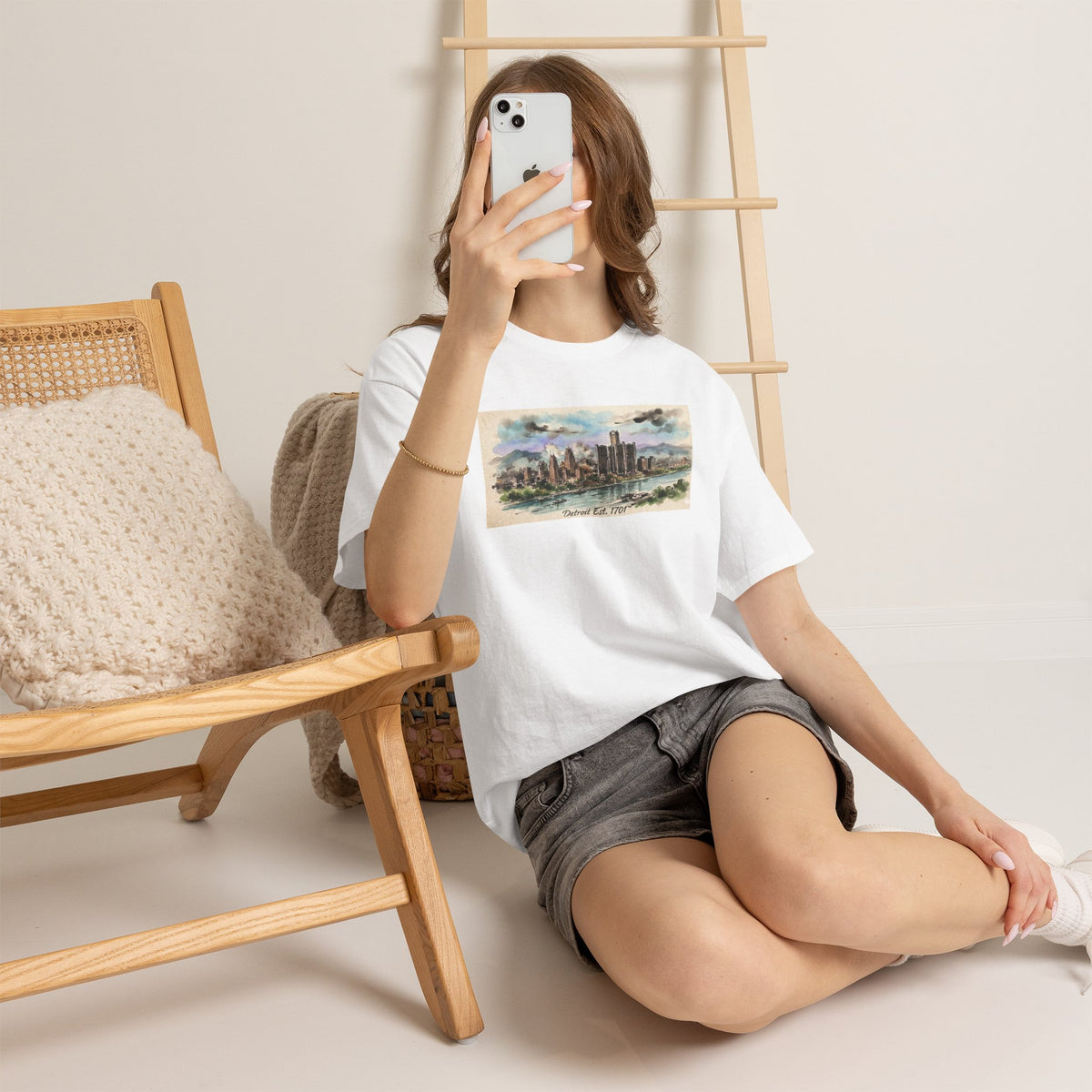 Women's City Skyline Tee — Detroit Est. 1701 Vintage Watercolor Graphic T-Shirt
