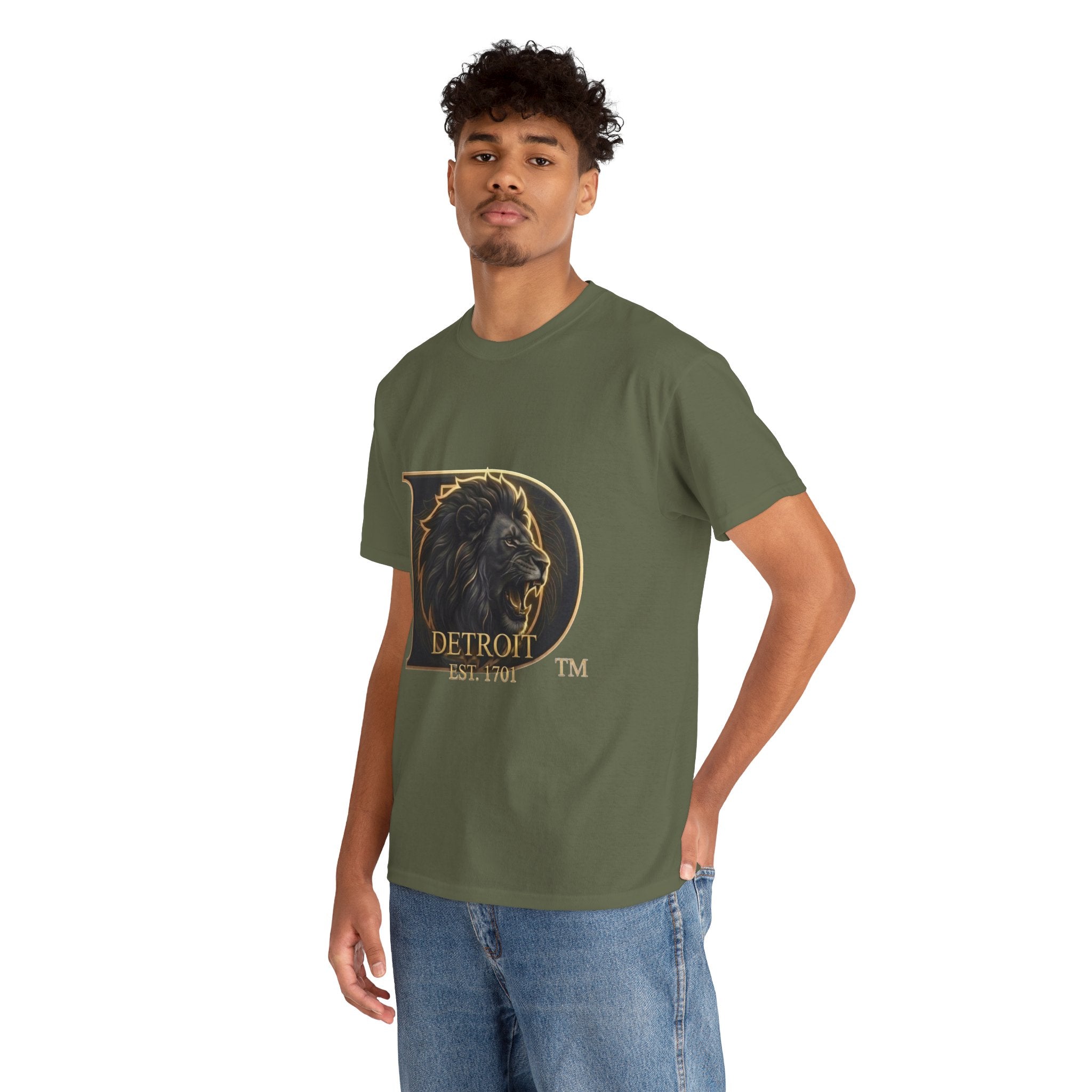 Men's Detroit Pride Lion D T Shirt — Gold Foil Monogram Detroit Lion Graphic(Unisex)
