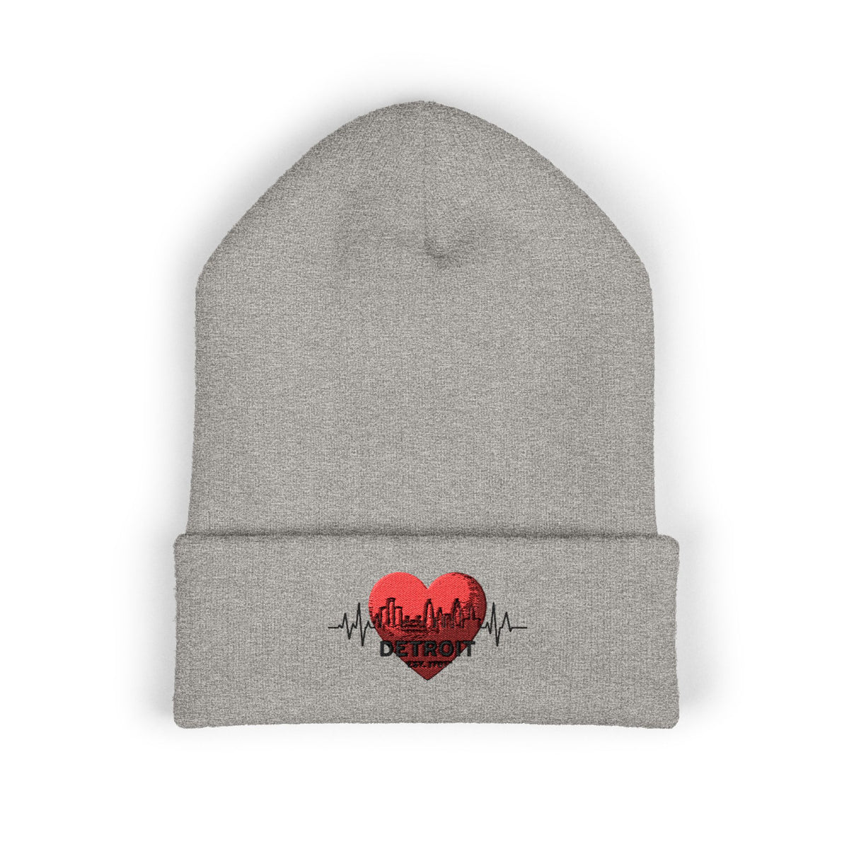 Detroit Heartbeat Beanie — Embroidered Cuffed Knit Hat