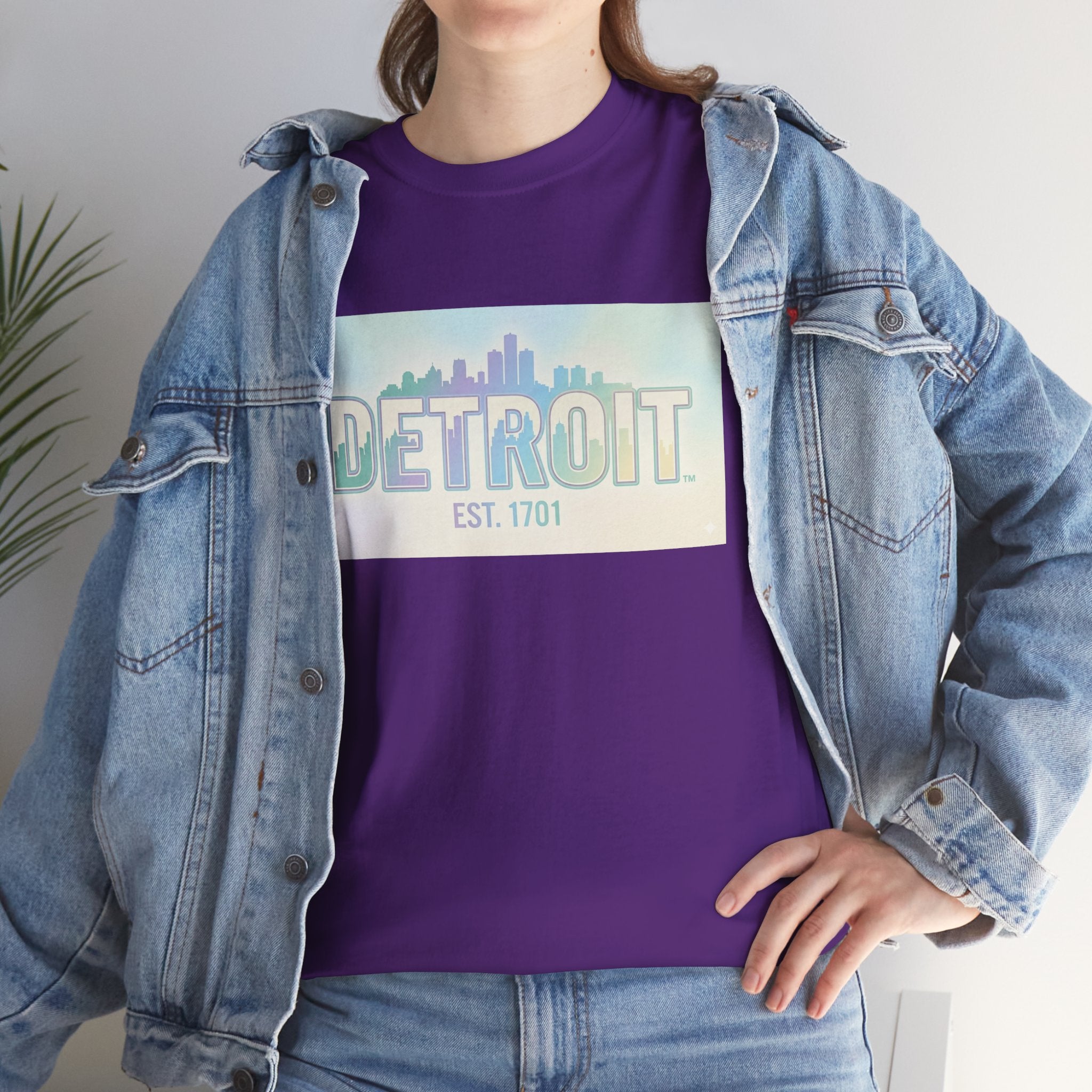 Women's Detroit Skyline T Shirt — Pastel Retro Cityscape "DETROIT Est. 1701"