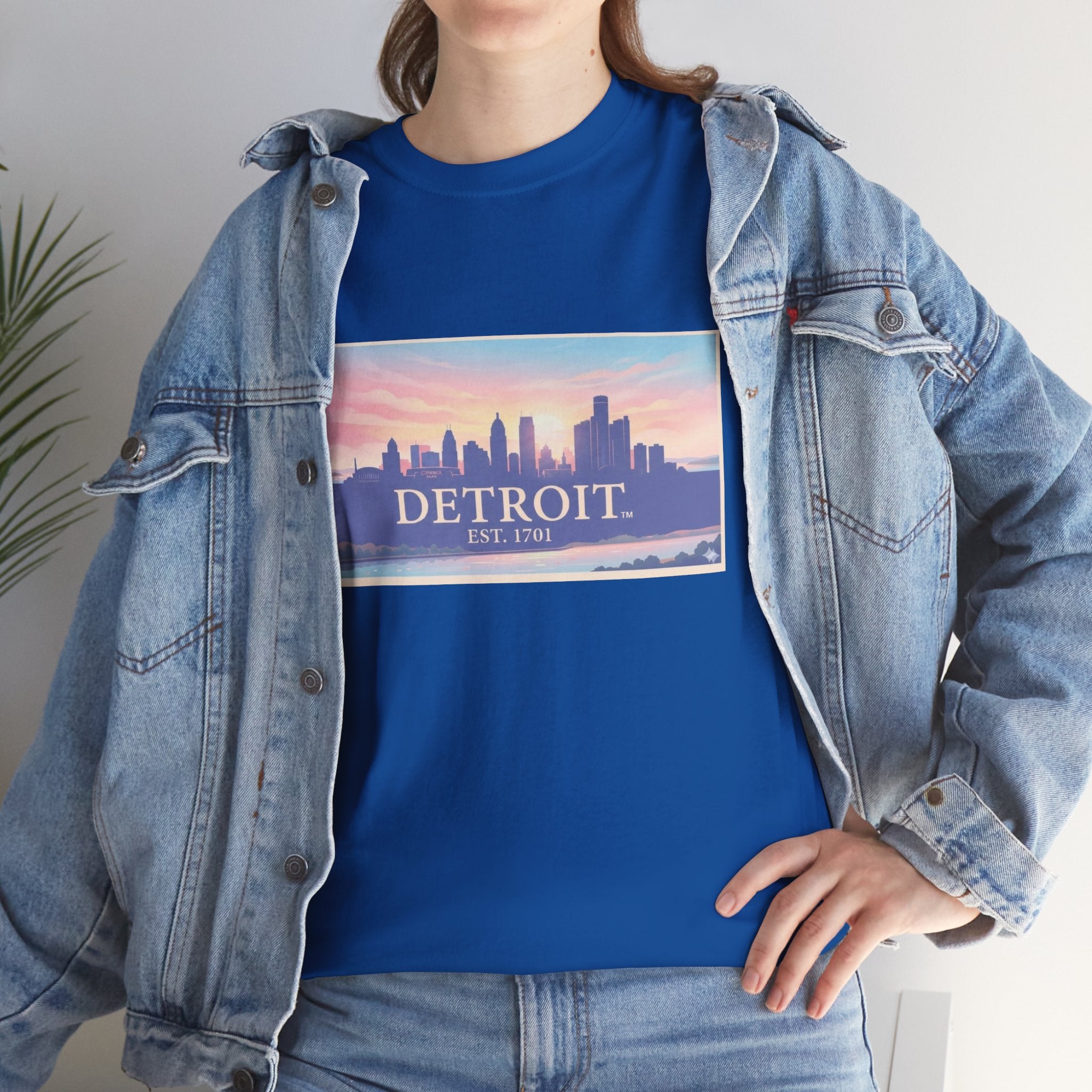 Women's Detroit Skyline T-Shirt – Pastel Sunset Cityscape