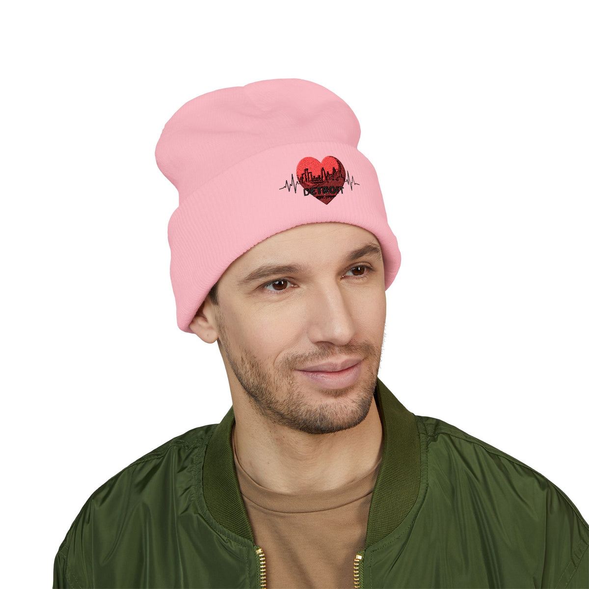Detroit Heartbeat Beanie — Embroidered Cuffed Knit Hat