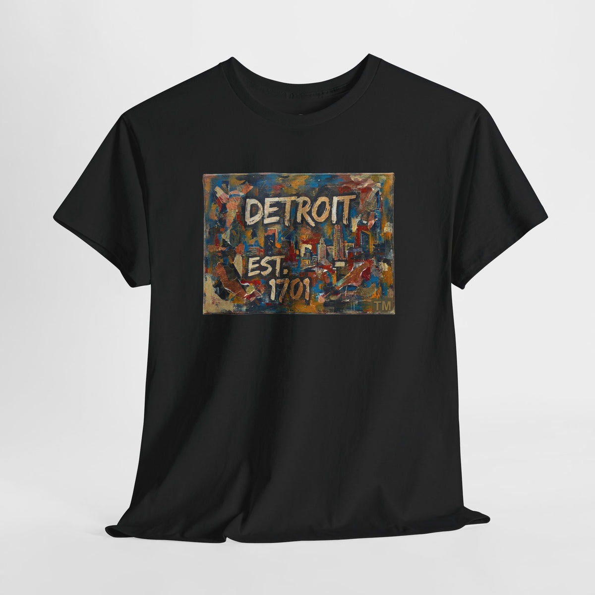 Detroit Abstract Painterly Mural T-Shirt — "DETROIT" Graphic Cotton Tee | Motor City Street Art