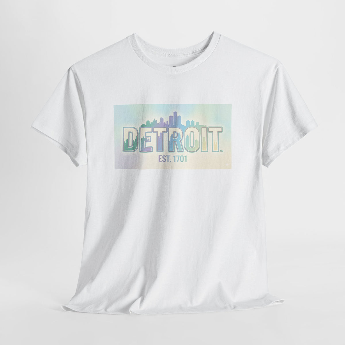 Women's Detroit Skyline T Shirt — Pastel Retro Cityscape "DETROIT Est. 1701"