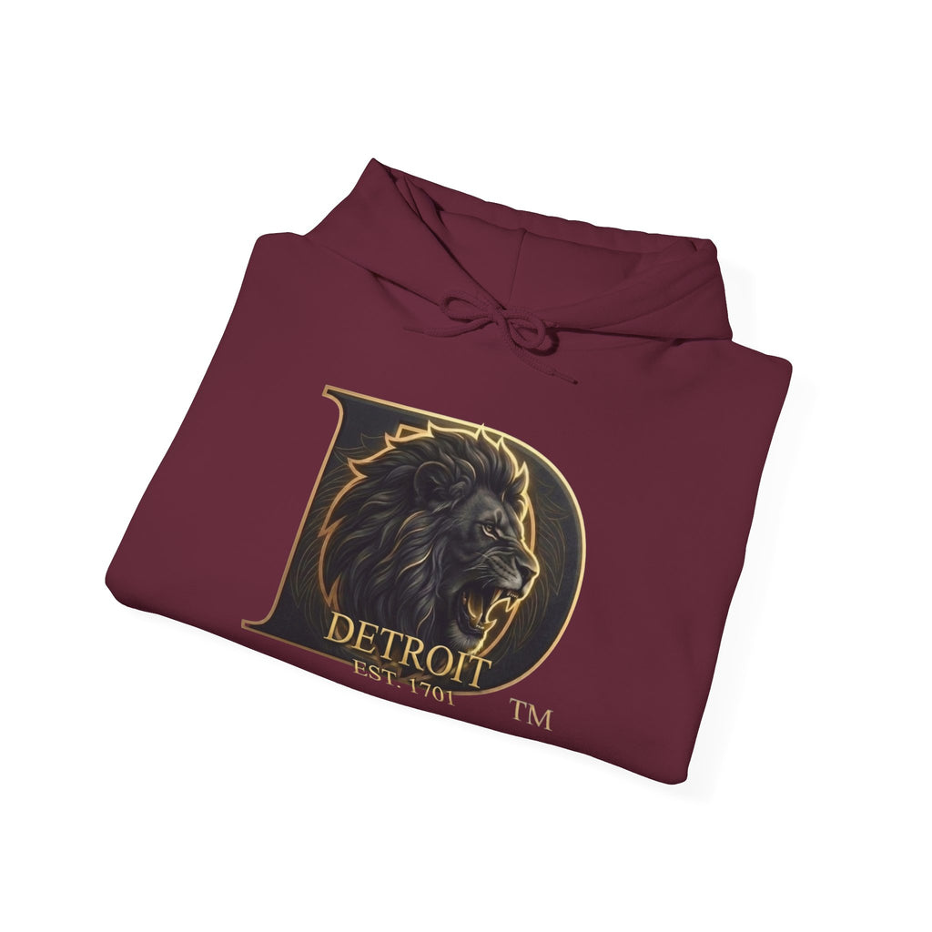 Detroit Pride Lion D Hoodie — Gold Monogram Graphic Pullover | Motor City Heritage