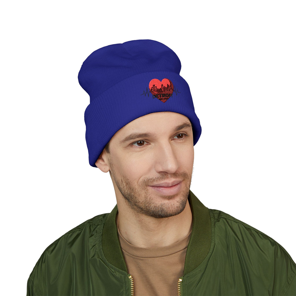 Detroit Heartbeat Beanie — Embroidered Cuffed Knit Hat