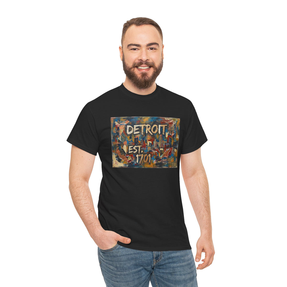 Detroit Abstract Painterly Mural T-Shirt — "DETROIT" Graphic Cotton Tee | Motor City Street Art