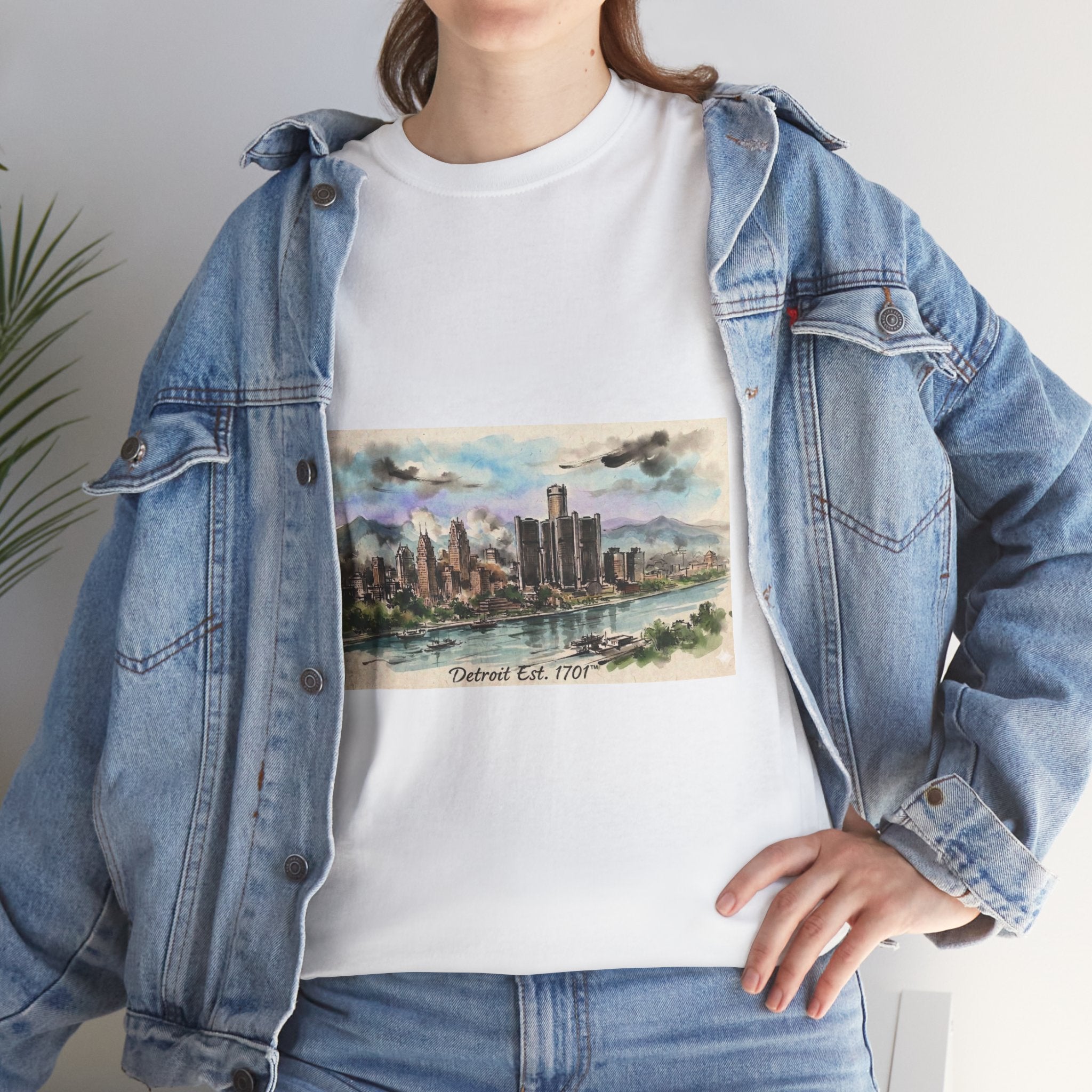 Women's City Skyline Tee — Detroit Est. 1701 Vintage Watercolor Graphic T-Shirt