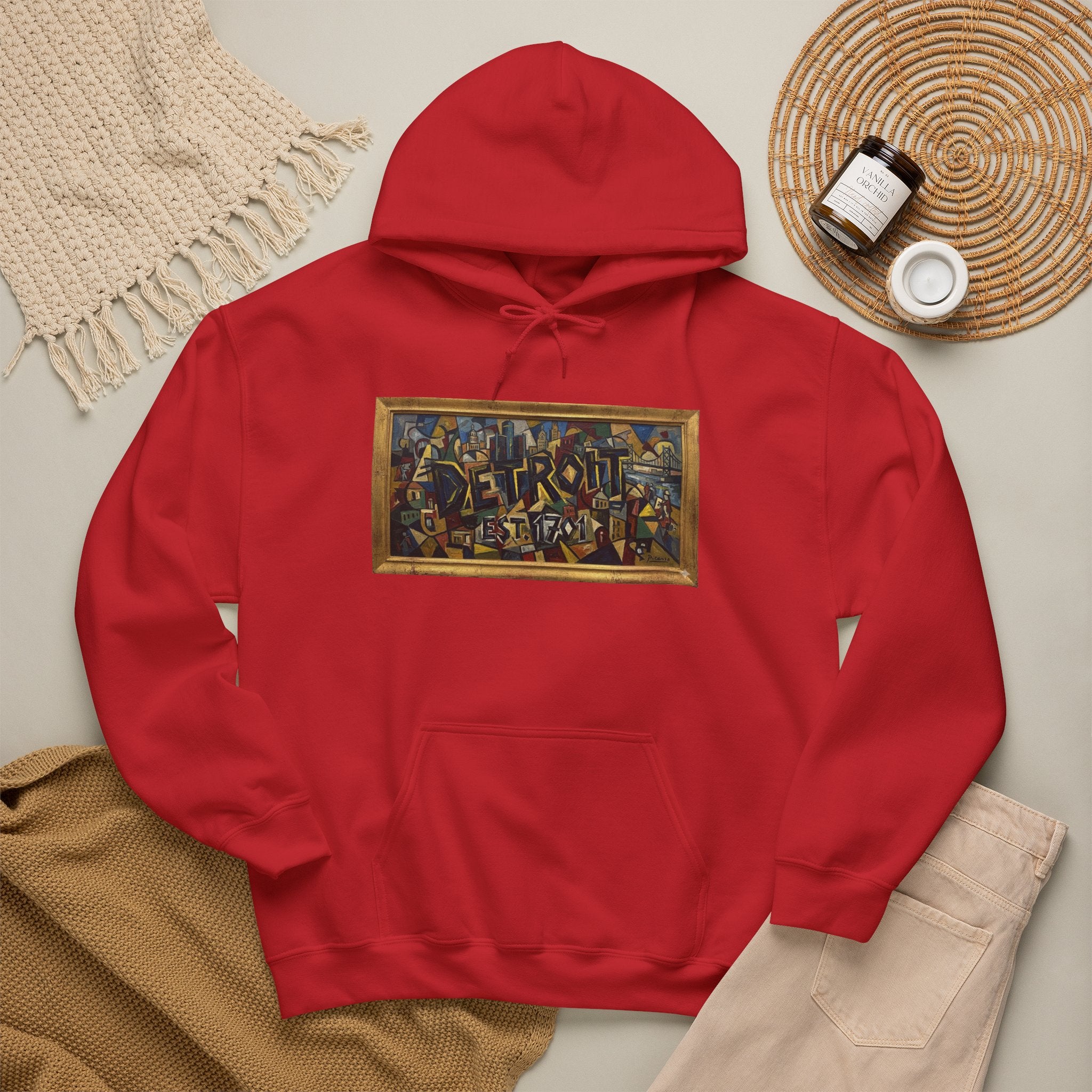 Detroit Abstract Cubist Art Hoodie — Framed Modern Painting Graphic Pullover | Motor City Culture