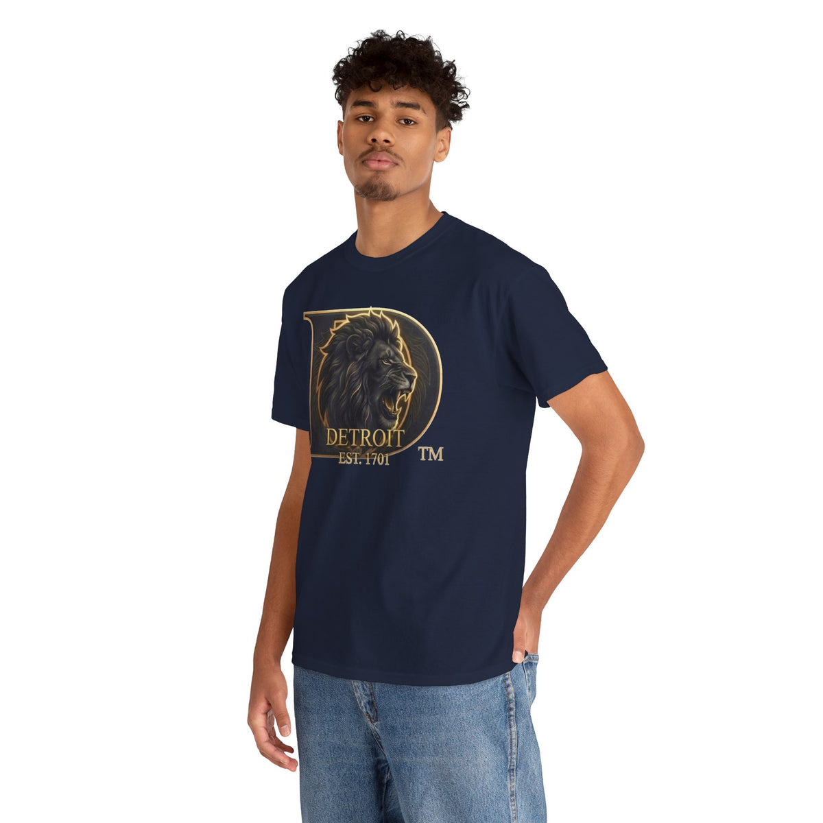 Men's Detroit Pride Lion D T Shirt — Gold Foil Monogram Detroit Lion Graphic(Unisex)