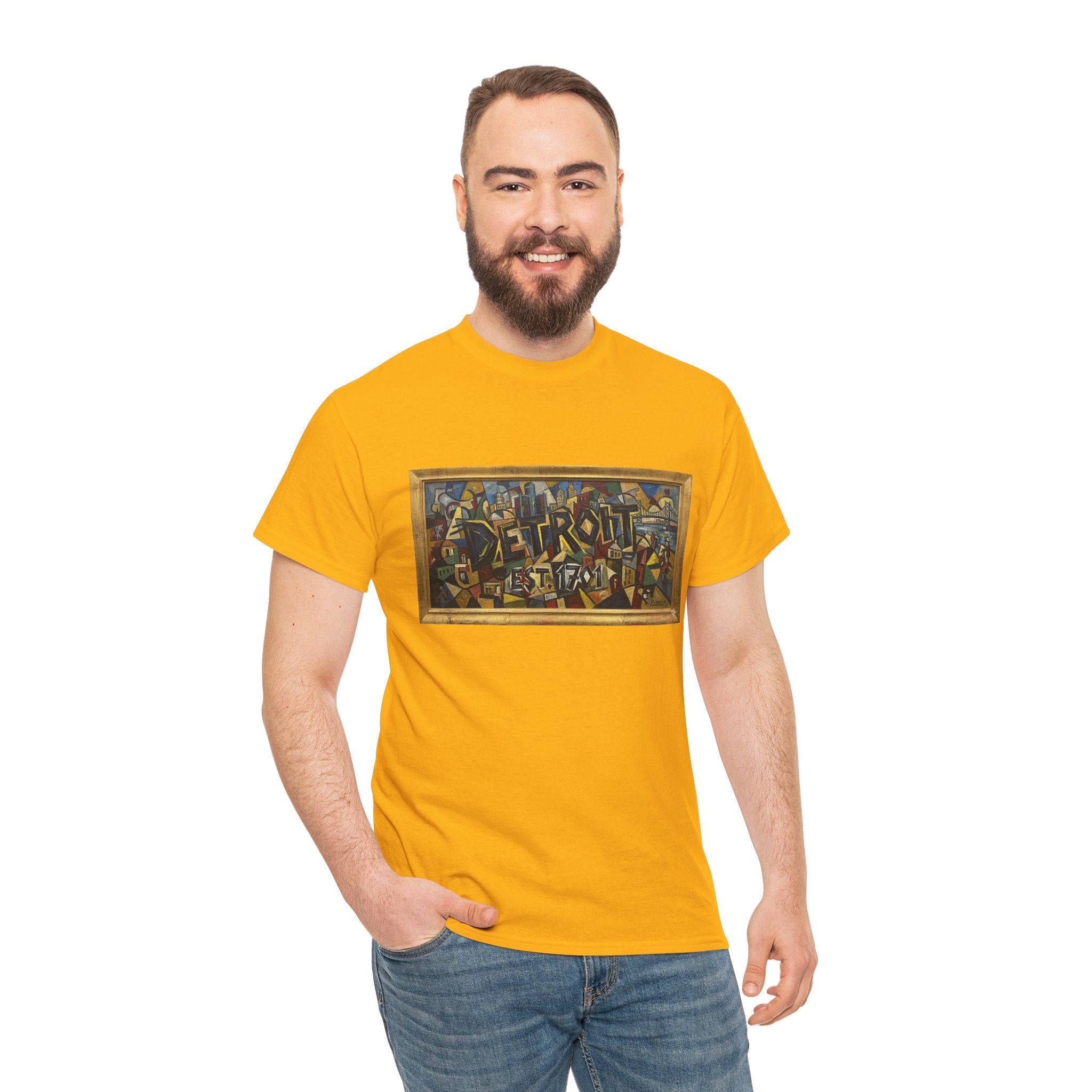 Men's Abstract Cubist Art T-Shirt — Framed Modern Painting Graphic(Unisex)