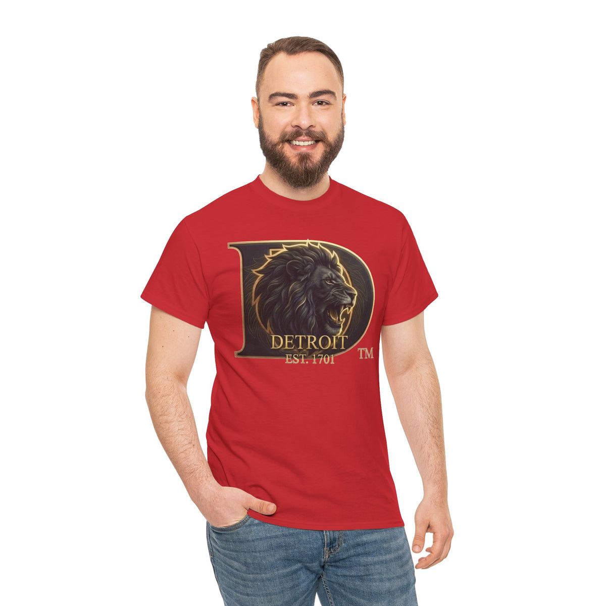 Men's Detroit Pride Lion D T Shirt — Gold Foil Monogram Detroit Lion Graphic(Unisex)