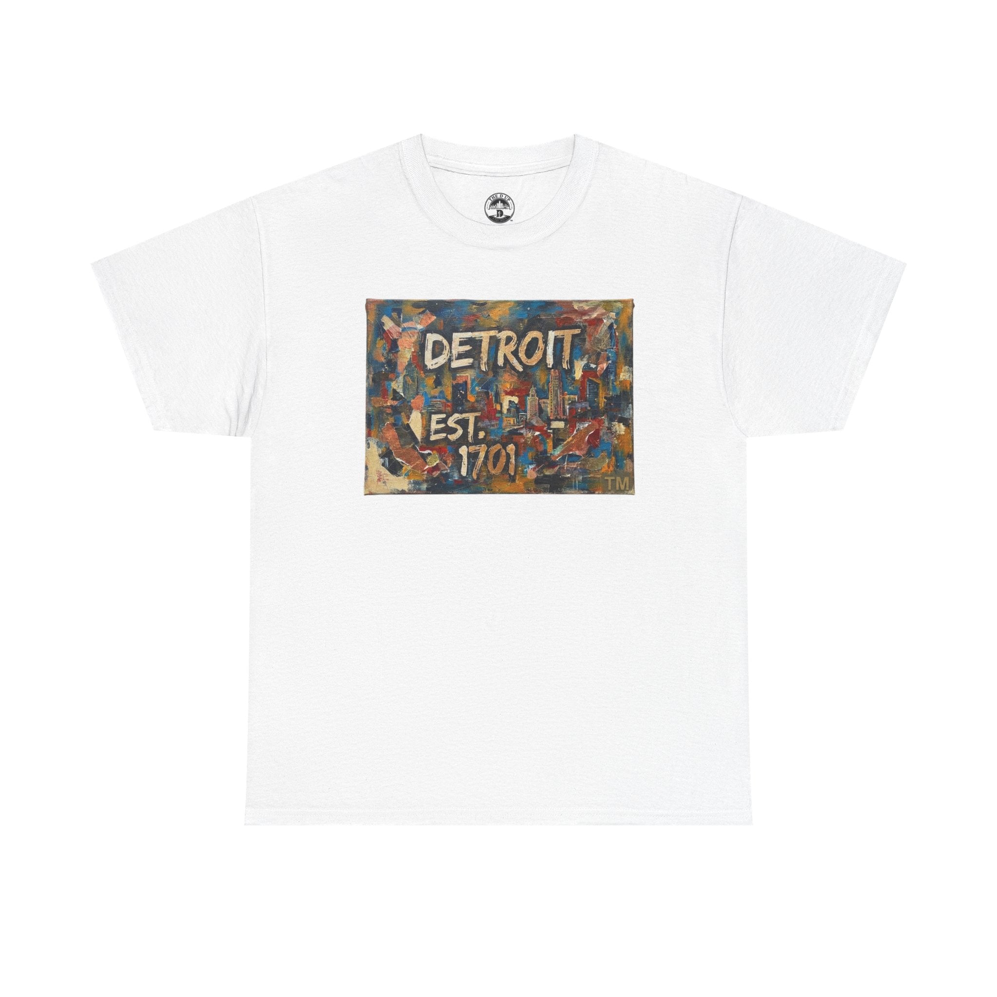 Detroit Abstract Painterly Mural T-Shirt — "DETROIT" Graphic Cotton Tee | Motor City Street Art