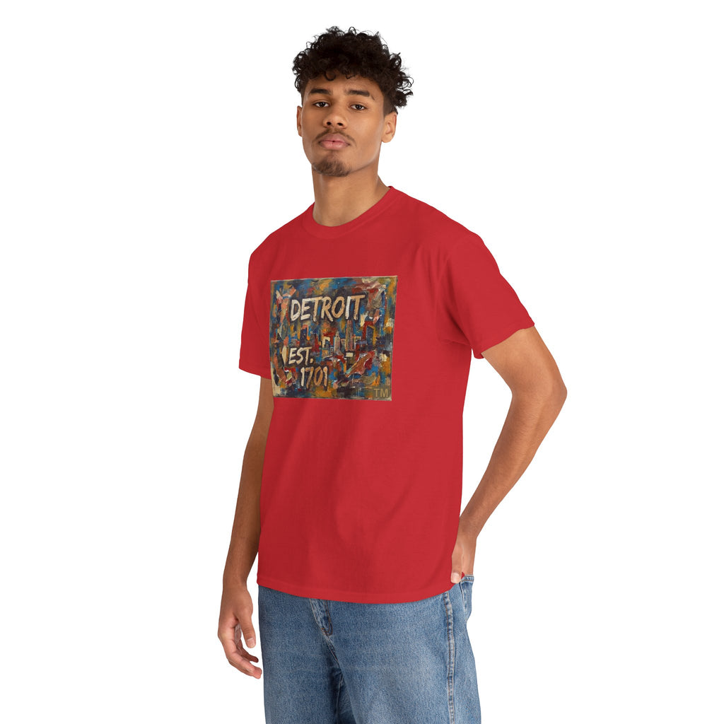 Detroit Abstract Painterly Mural T-Shirt — "DETROIT" Graphic Cotton Tee | Motor City Street Art
