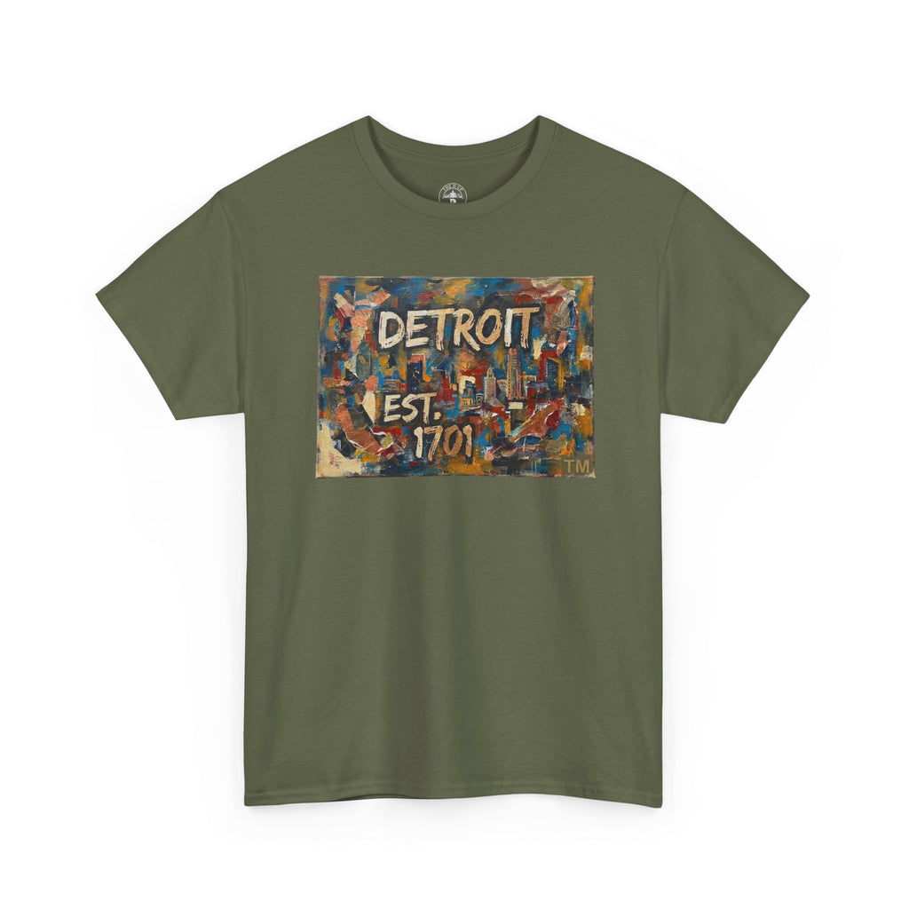 Detroit Abstract Painterly Mural T-Shirt — "DETROIT" Graphic Cotton Tee | Motor City Street Art