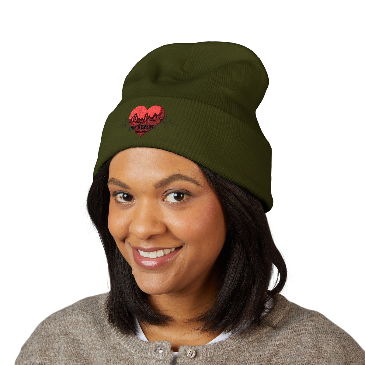 Detroit Heartbeat Beanie — Embroidered Cuffed Knit Hat