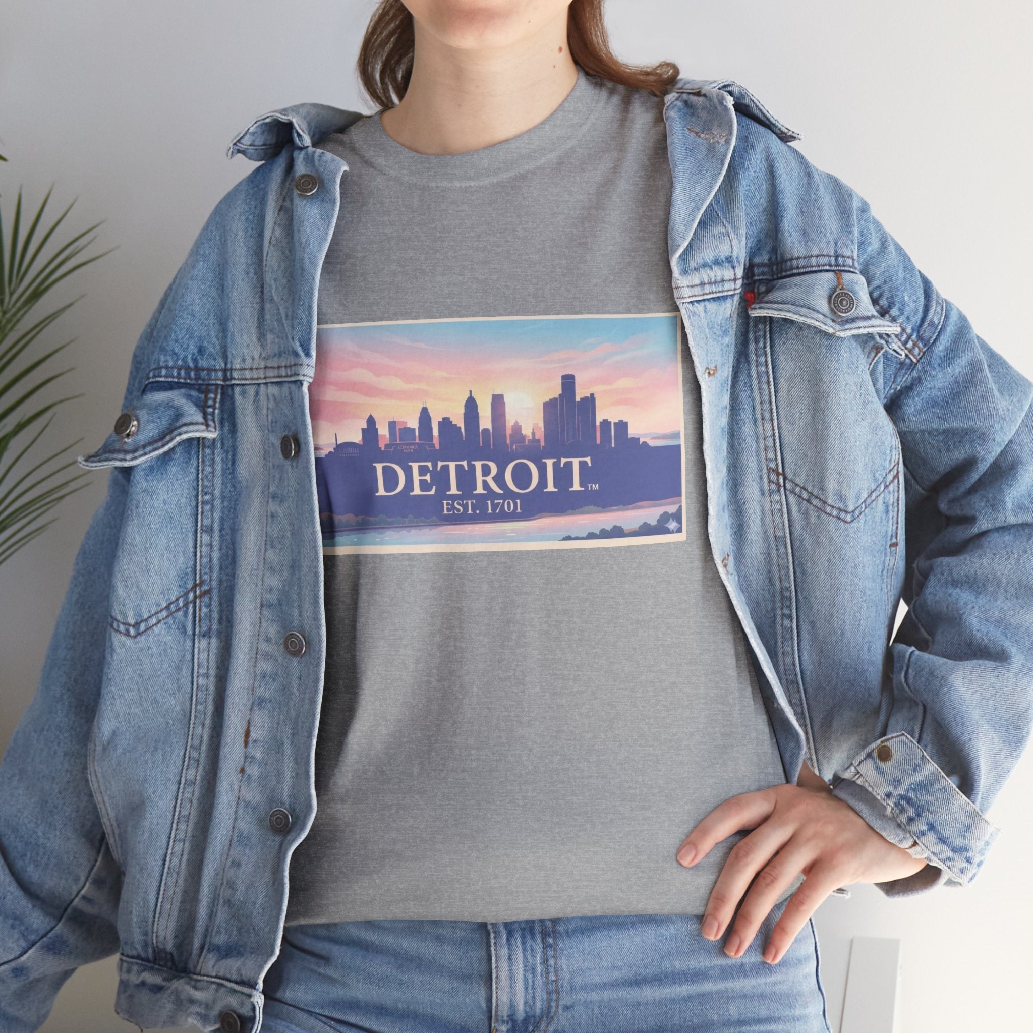 Women's Detroit Skyline T-Shirt – Pastel Sunset Cityscape