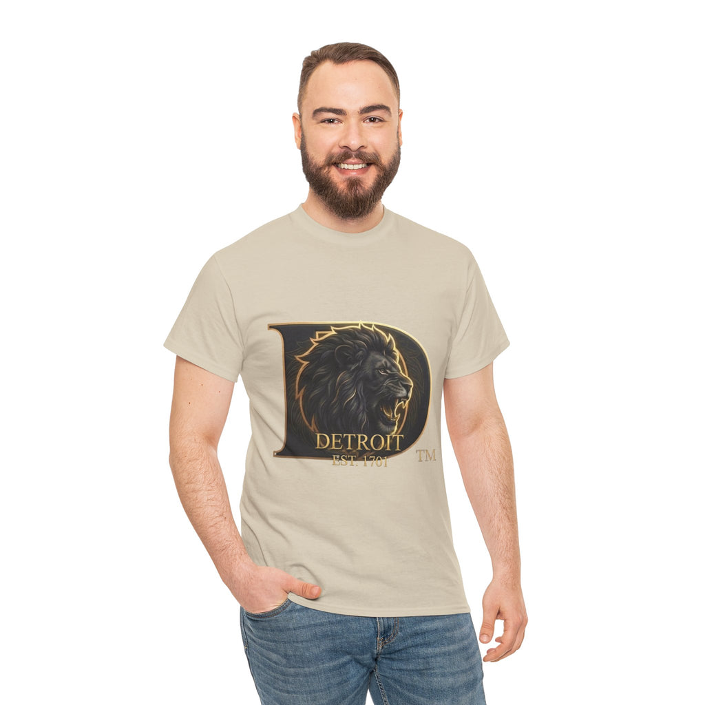 Men's Detroit Pride Lion D T Shirt — Gold Foil Monogram Detroit Lion Graphic(Unisex)