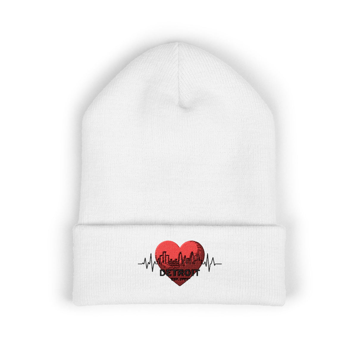 Detroit Heartbeat Beanie — Embroidered Cuffed Knit Hat