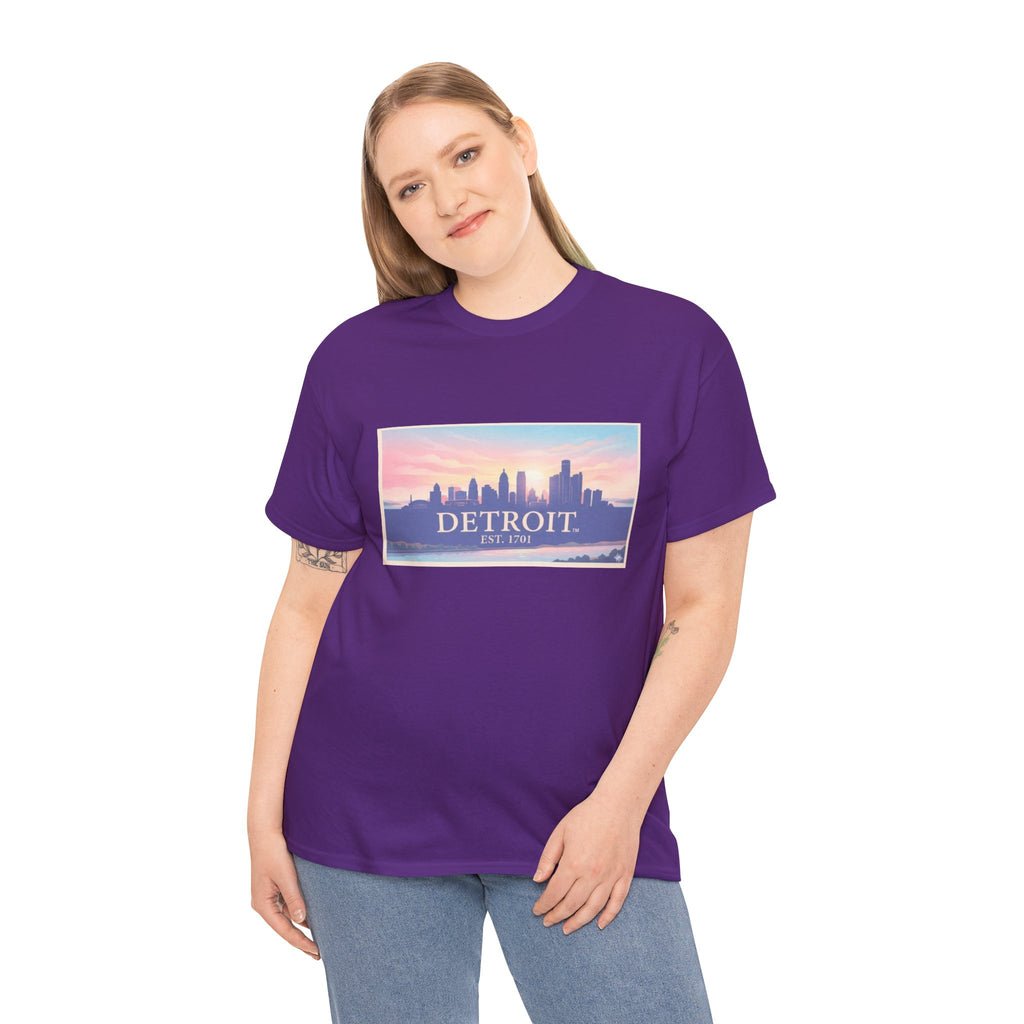 Women's Detroit Skyline T-Shirt – Pastel Sunset Cityscape