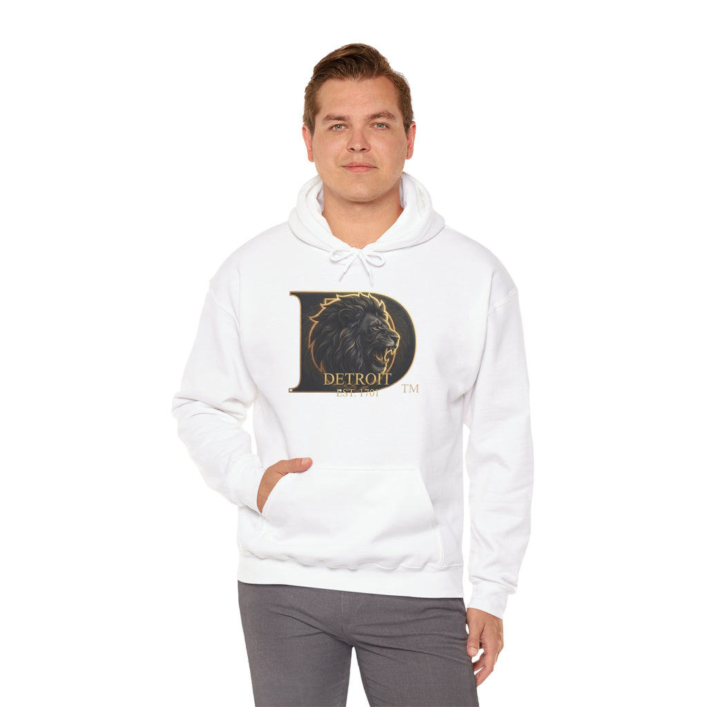 Detroit Pride Lion D Hoodie — Gold Monogram Graphic Pullover | Motor City Heritage