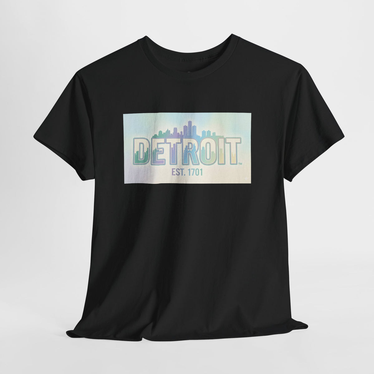 Women's Detroit Skyline T Shirt — Pastel Retro Cityscape "DETROIT Est. 1701"