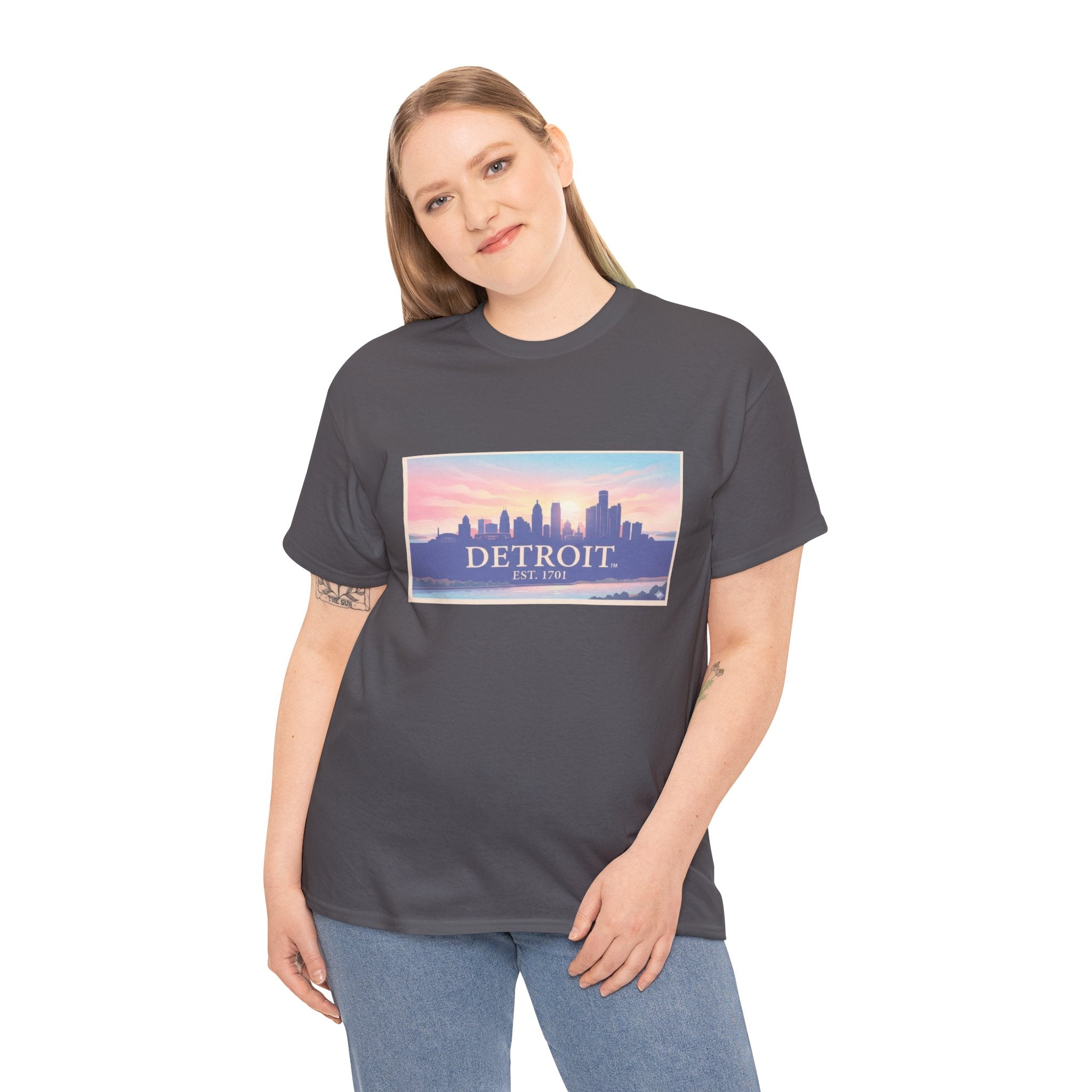 Women's Detroit Skyline T-Shirt – Pastel Sunset Cityscape