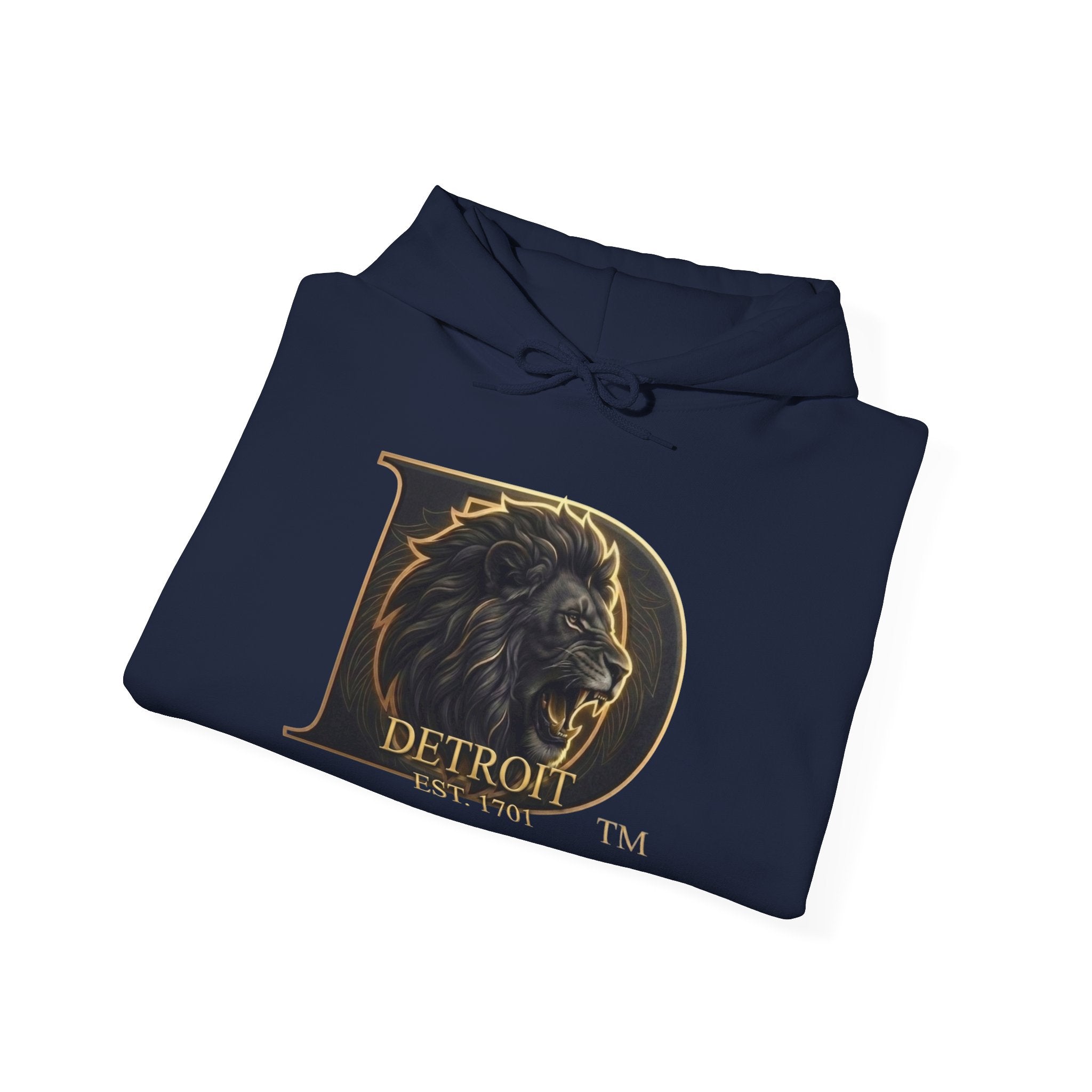 Detroit Pride Lion D Hoodie — Gold Monogram Graphic Pullover | Motor City Heritage