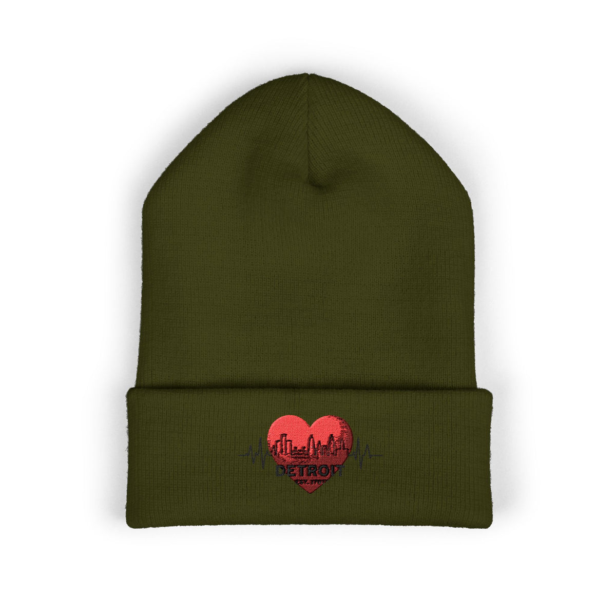 Detroit Heartbeat Beanie — Embroidered Cuffed Knit Hat