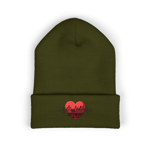 Detroit Heartbeat Beanie — Embroidered Cuffed Knit Hat