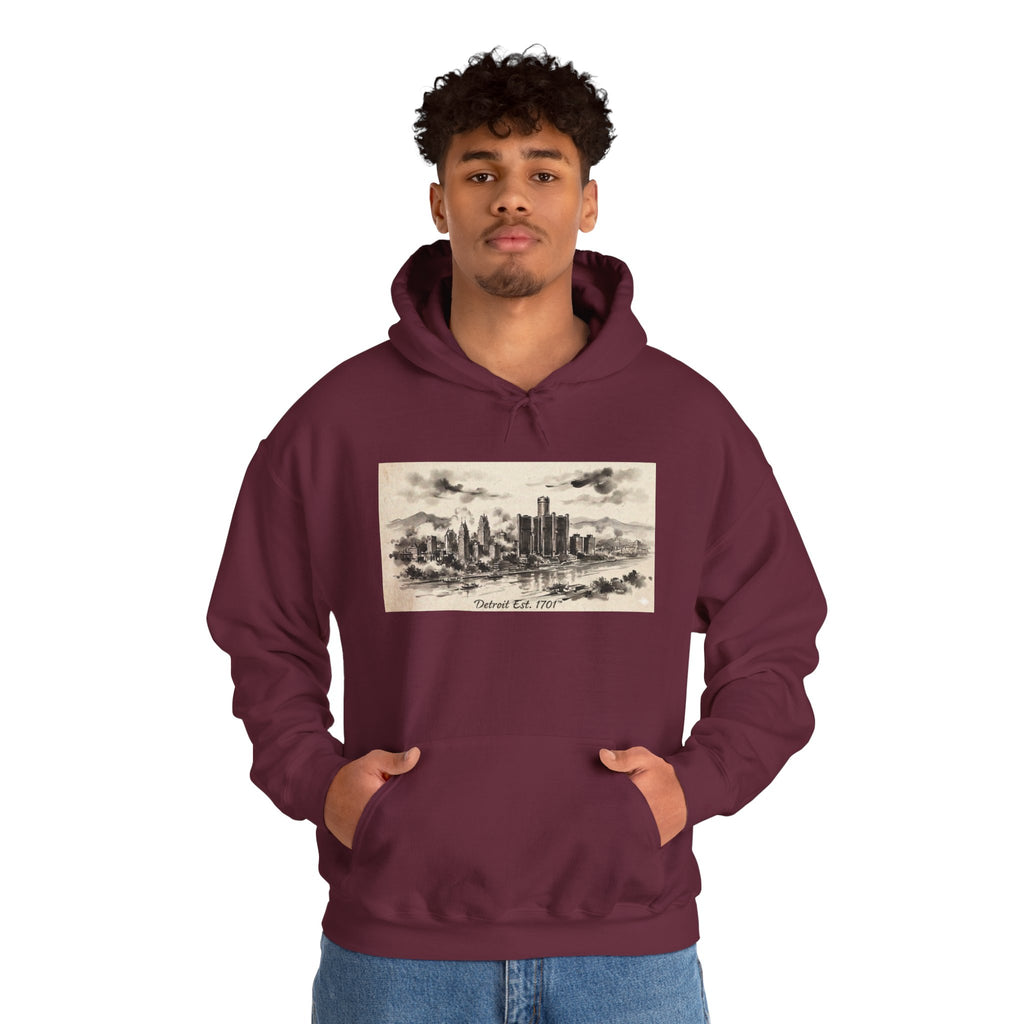 Detroit Pride Vintage Skyline Hoodie — "Detroit, Est. 1701" Pullover | Motor City Roots