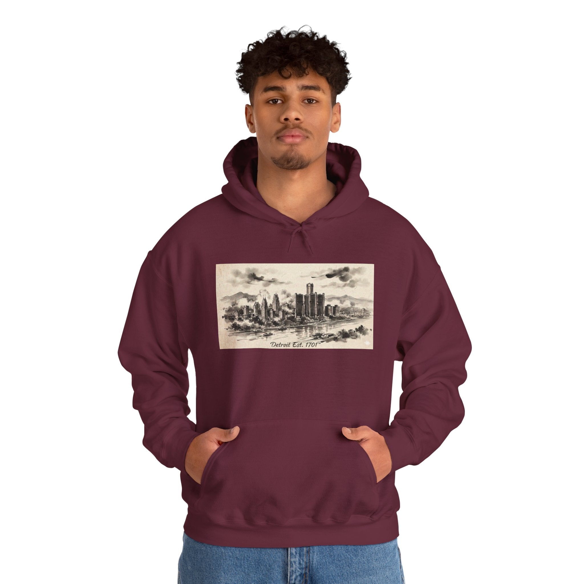 Detroit Pride Vintage Skyline Hoodie — "Detroit, Est. 1701" Pullover | Motor City Roots