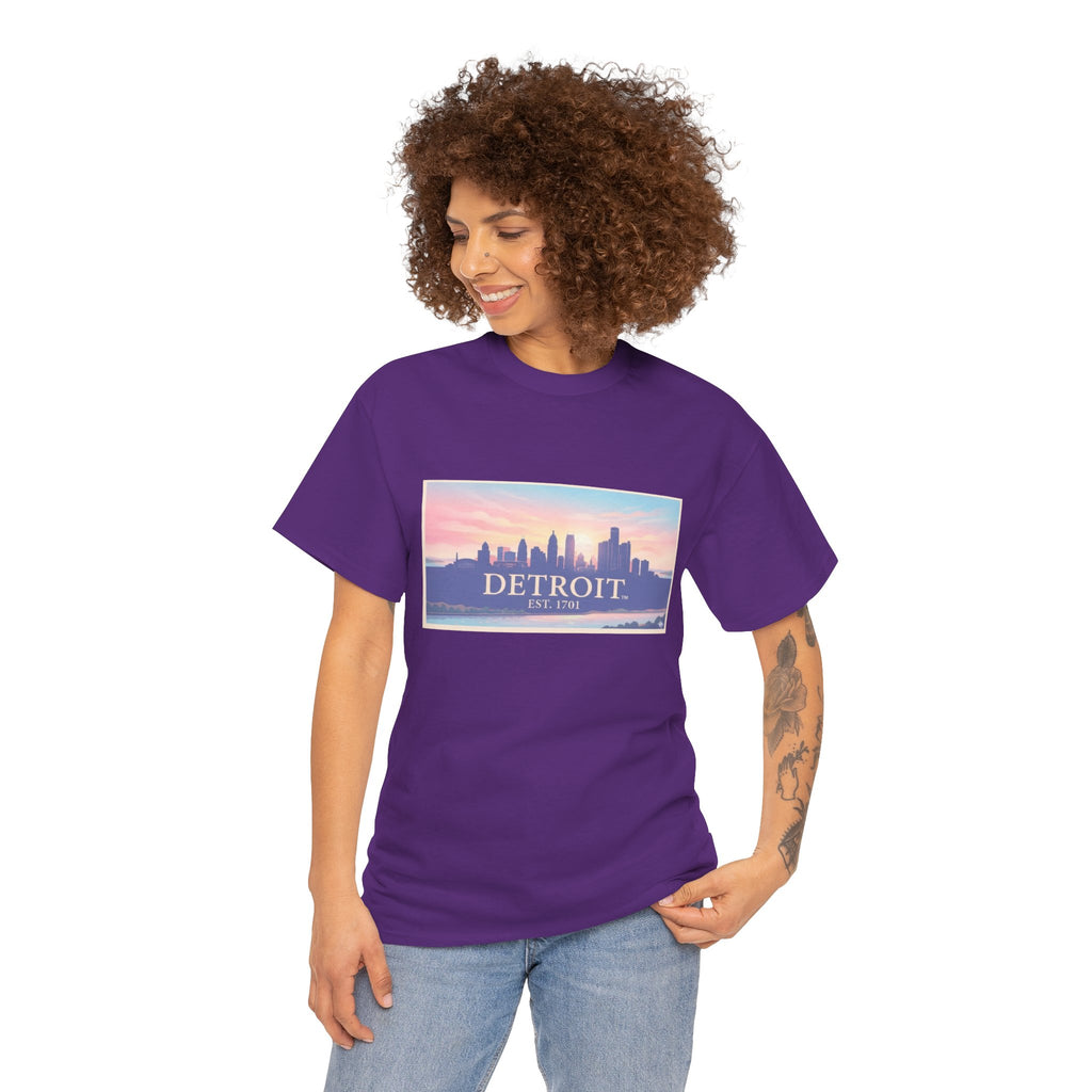 Women's Detroit Skyline T-Shirt – Pastel Sunset Cityscape
