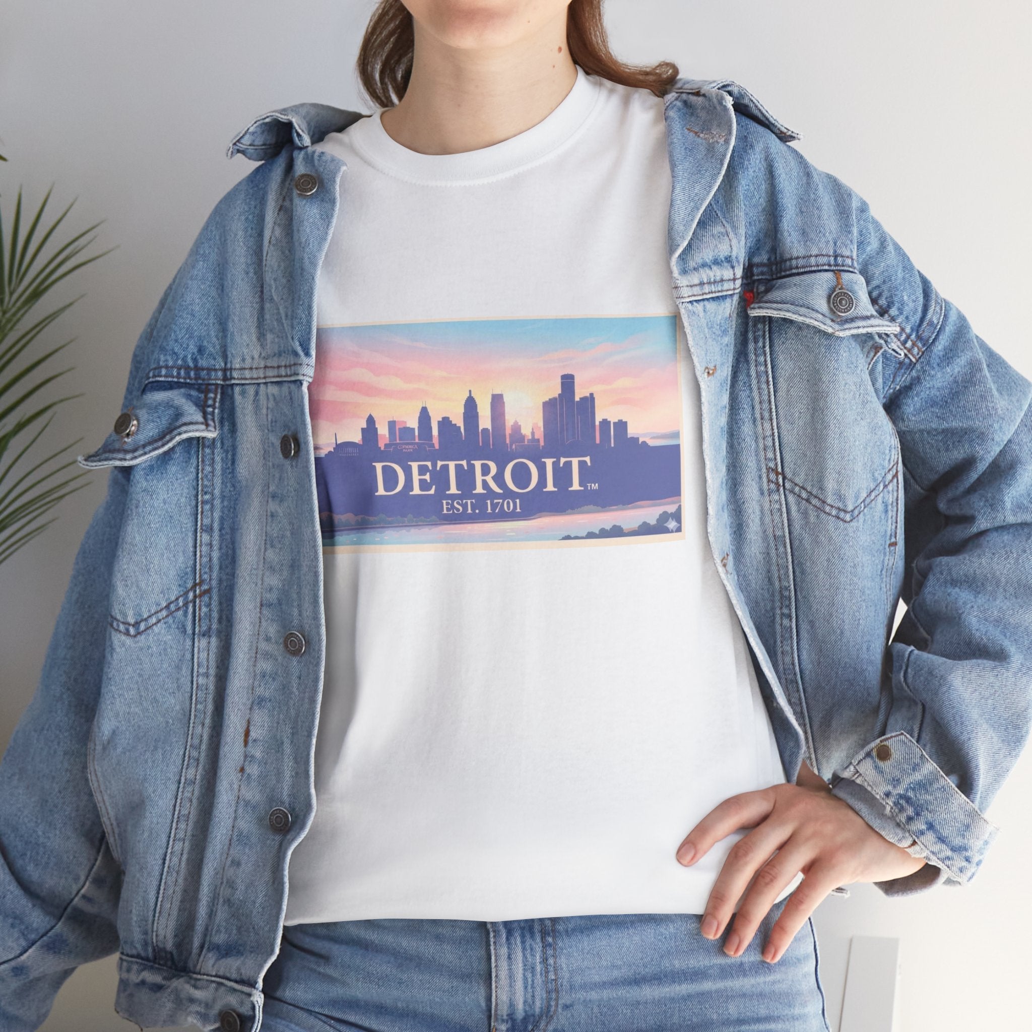 Women's Detroit Skyline T-Shirt – Pastel Sunset Cityscape