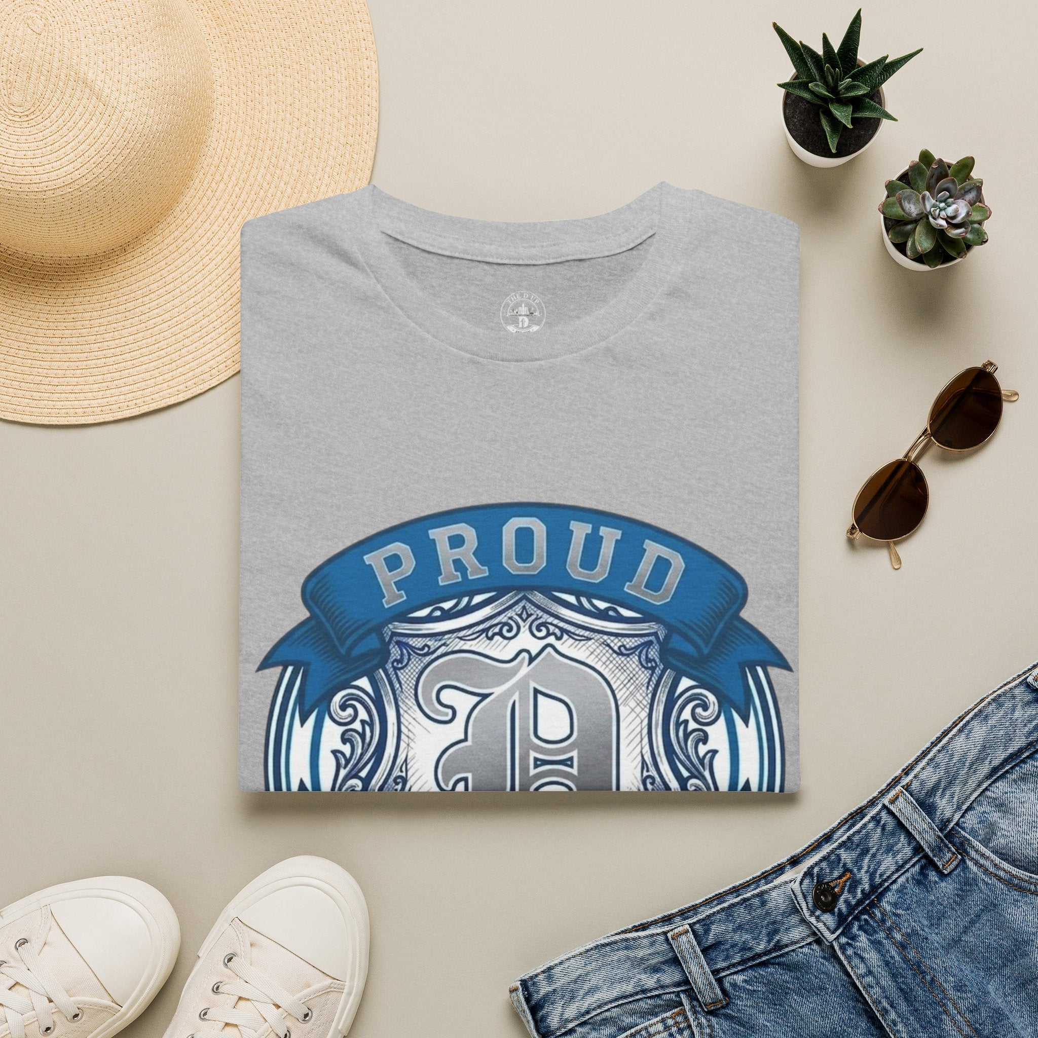 Detroit Pride "PROUD" Vintage Crest T-Shirt — Motor City Hometown Graphic Cotton Tee