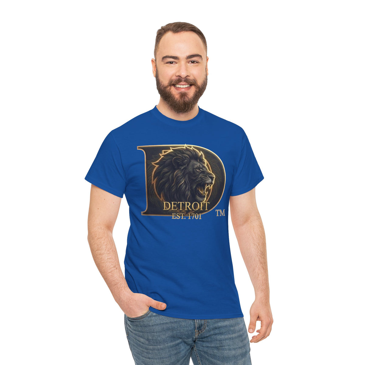 Men's Detroit Pride Lion D T Shirt — Gold Foil Monogram Detroit Lion Graphic(Unisex)