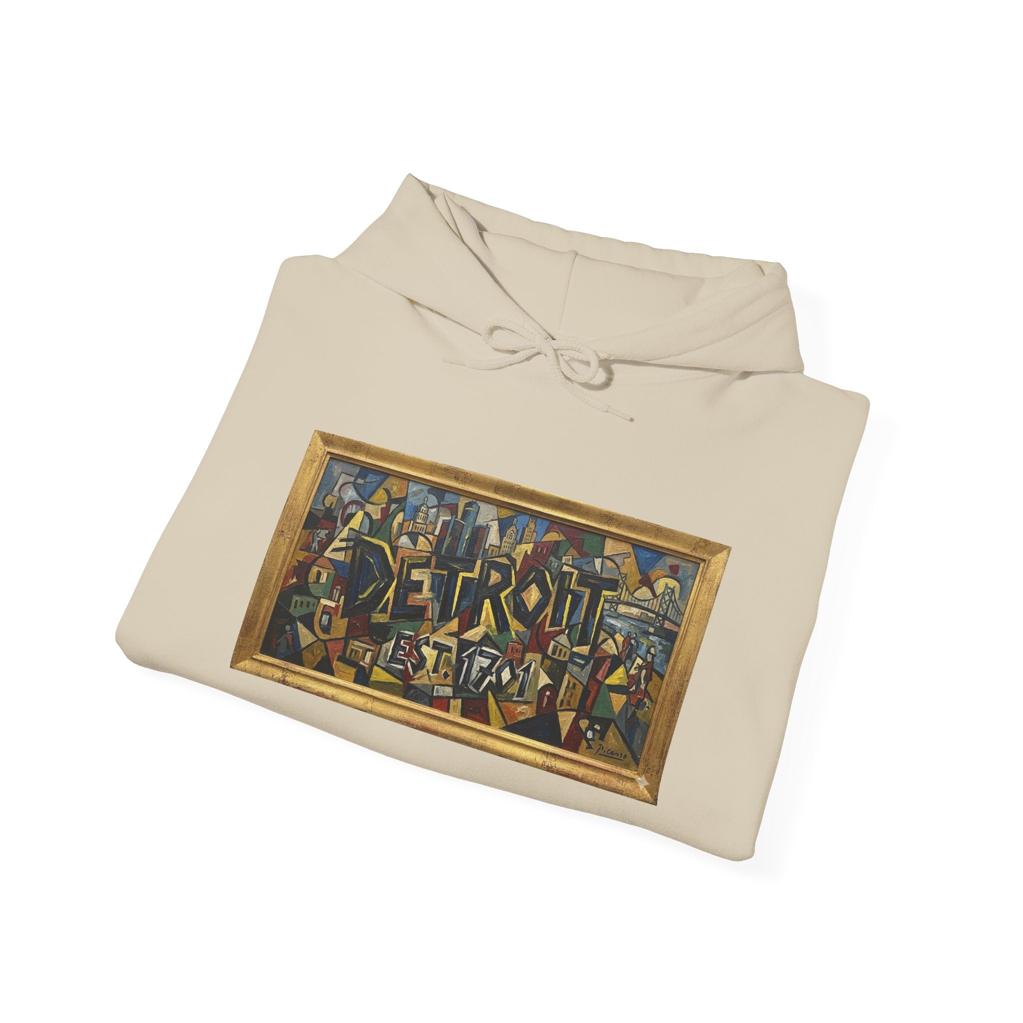 Detroit Abstract Cubist Art Hoodie — Framed Modern Painting Graphic Pullover | Motor City Culture