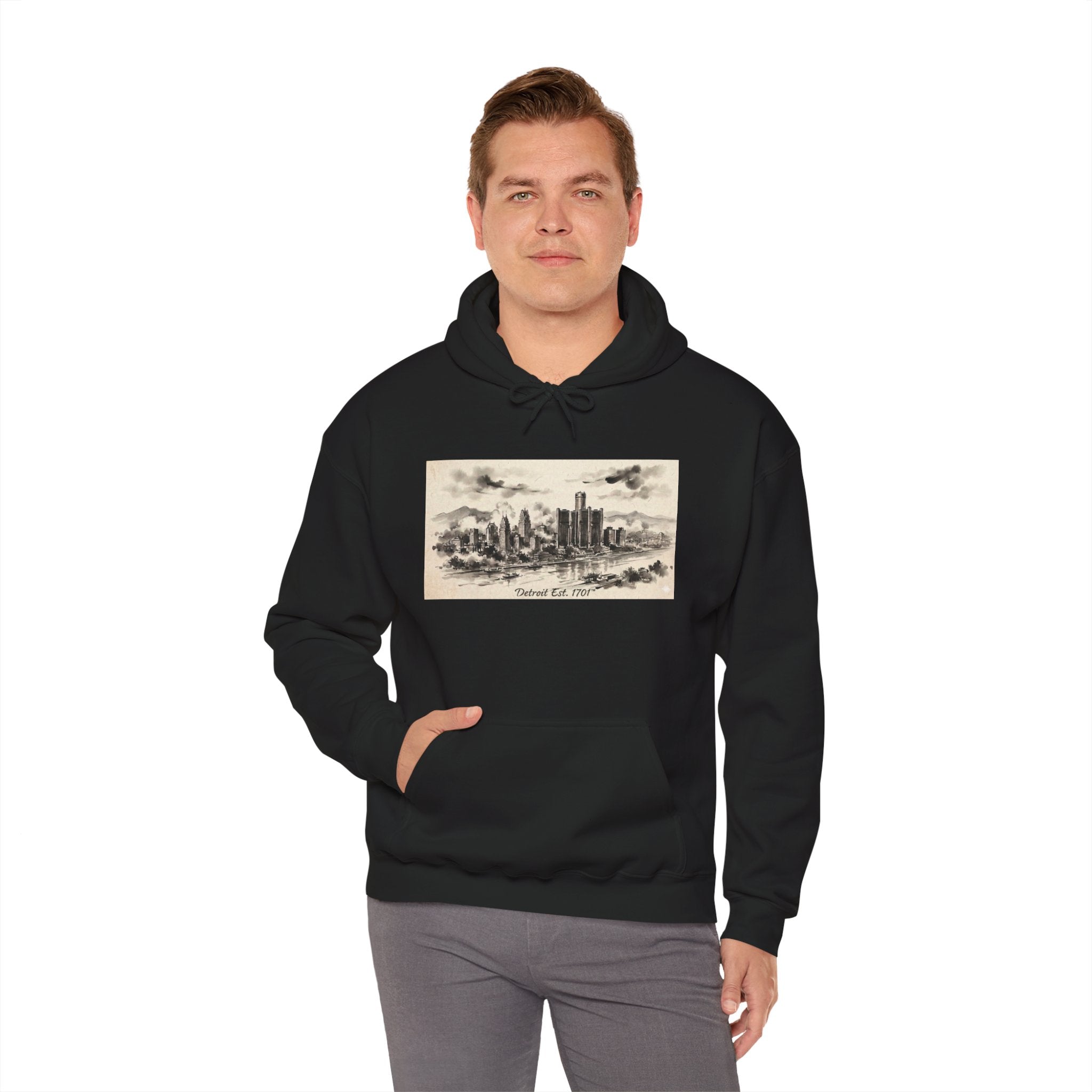 Detroit Pride Vintage Skyline Hoodie — "Detroit, Est. 1701" Pullover | Motor City Roots