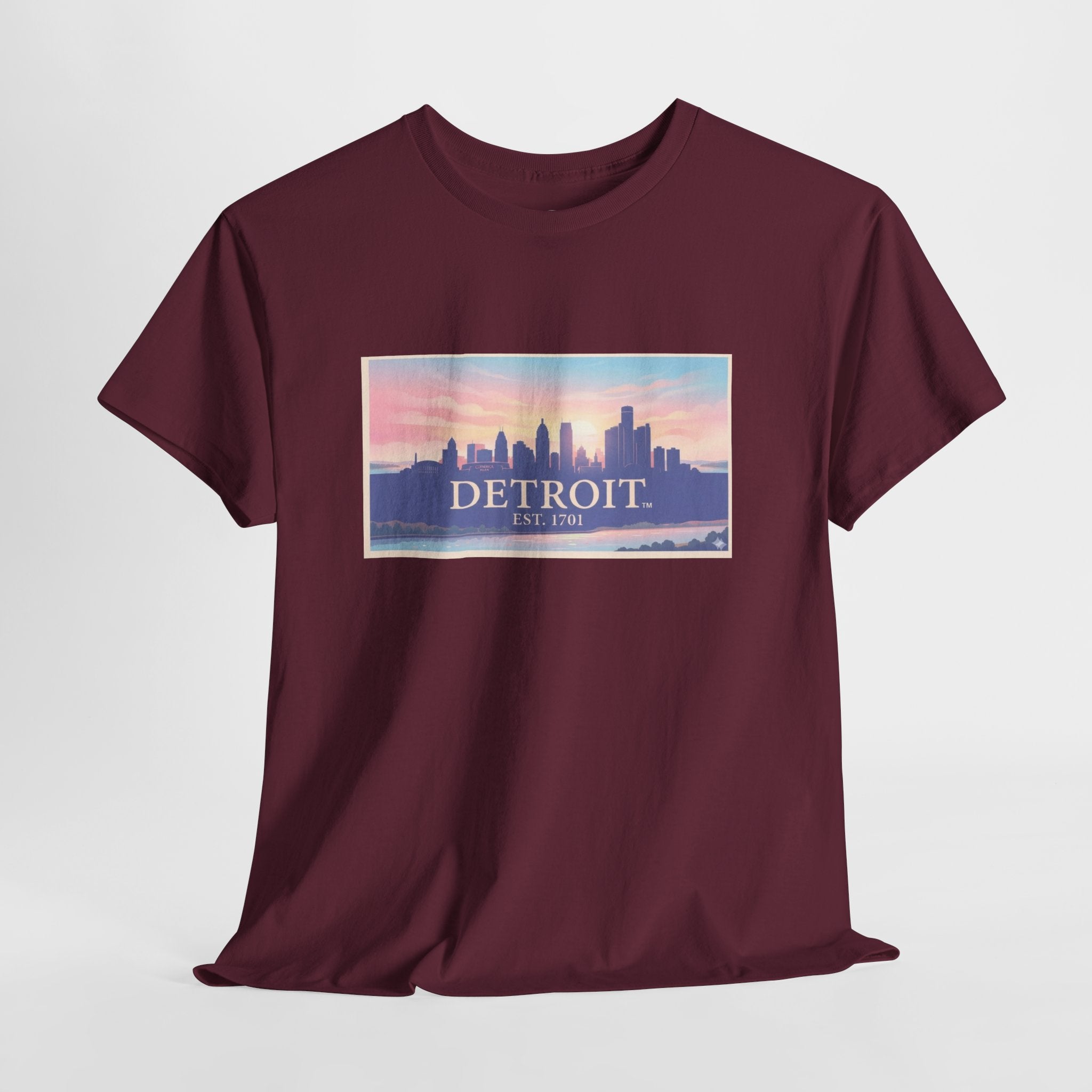 Women's Detroit Skyline T-Shirt – Pastel Sunset Cityscape