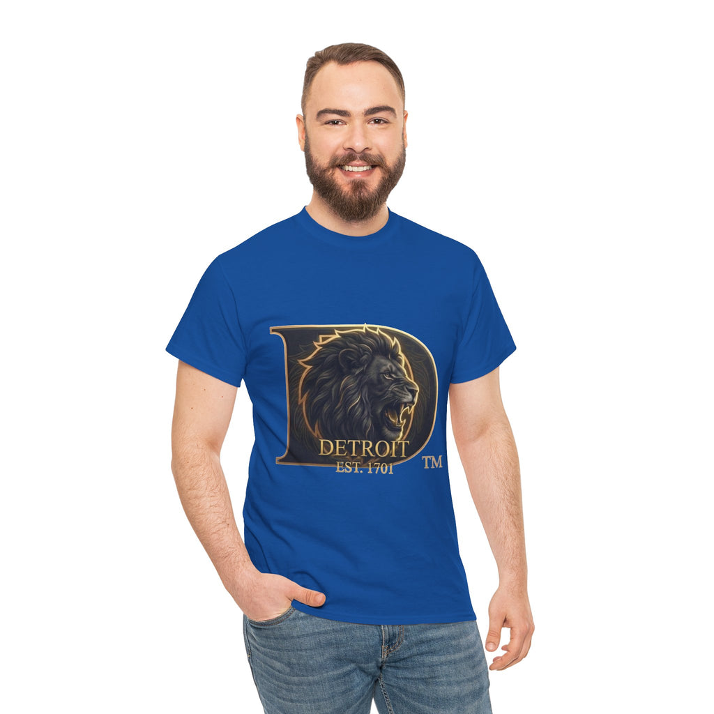 Men's Detroit Pride Lion D T Shirt — Gold Foil Monogram Detroit Lion Graphic(Unisex)