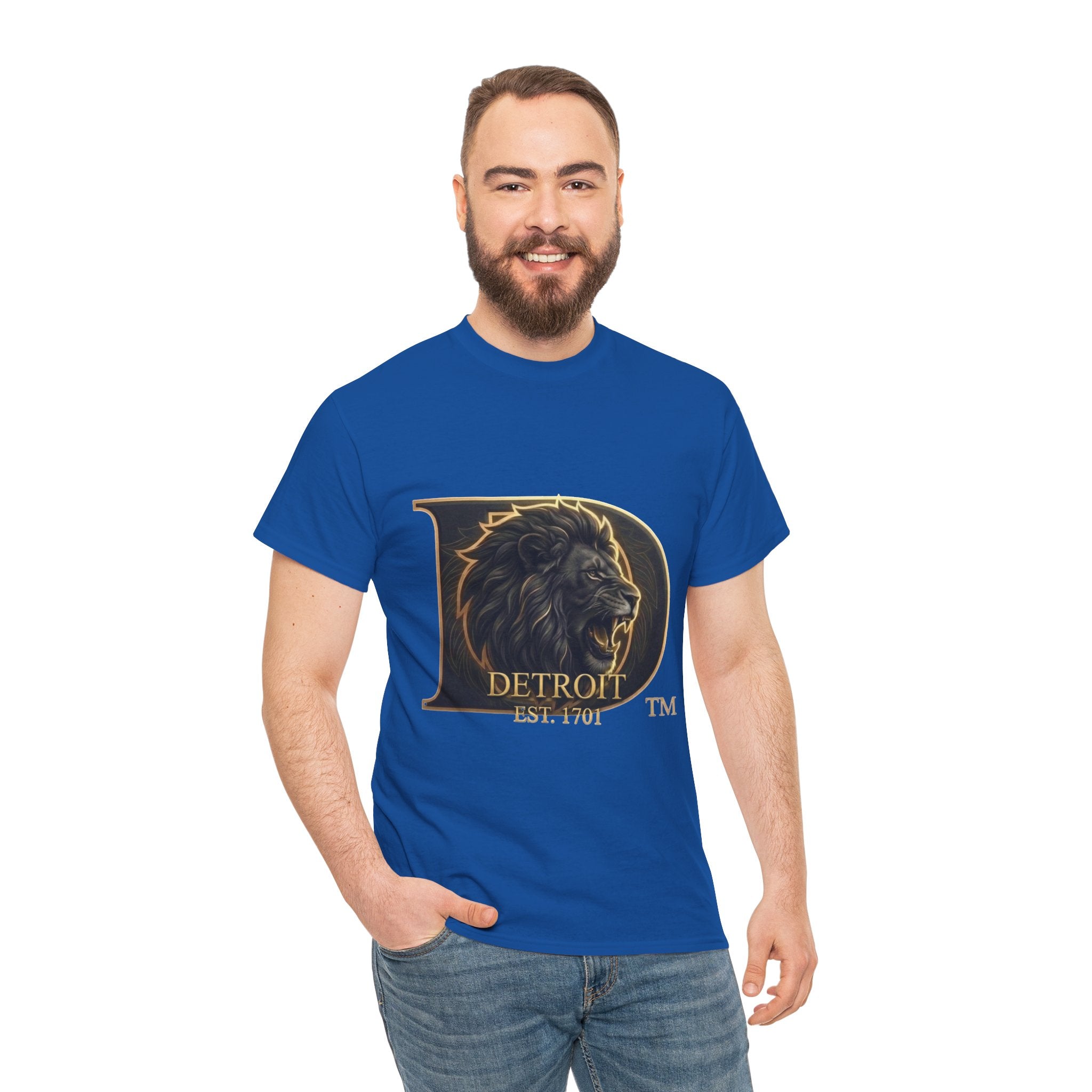 Men's Detroit Pride Lion D T Shirt — Gold Foil Monogram Detroit Lion Graphic(Unisex)