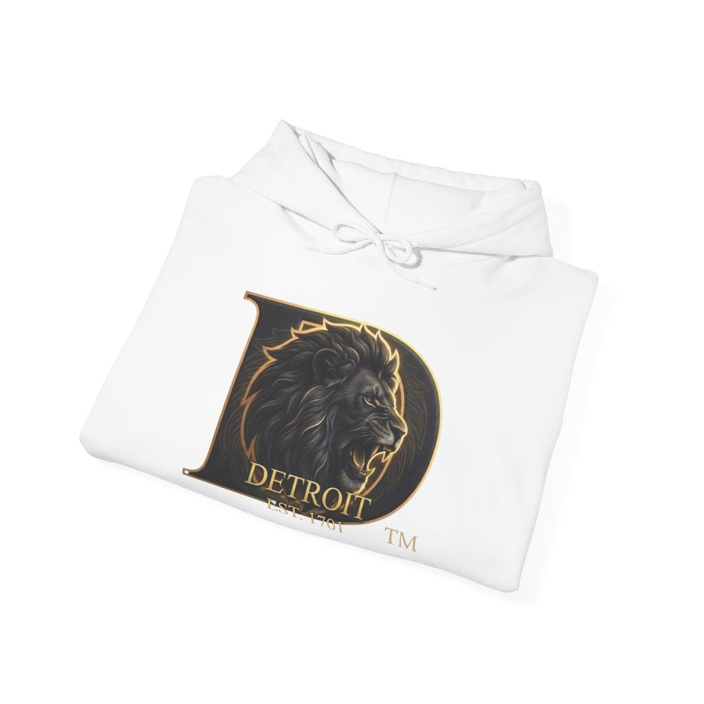 Detroit Pride Lion D Hoodie — Gold Monogram Graphic Pullover | Motor City Heritage