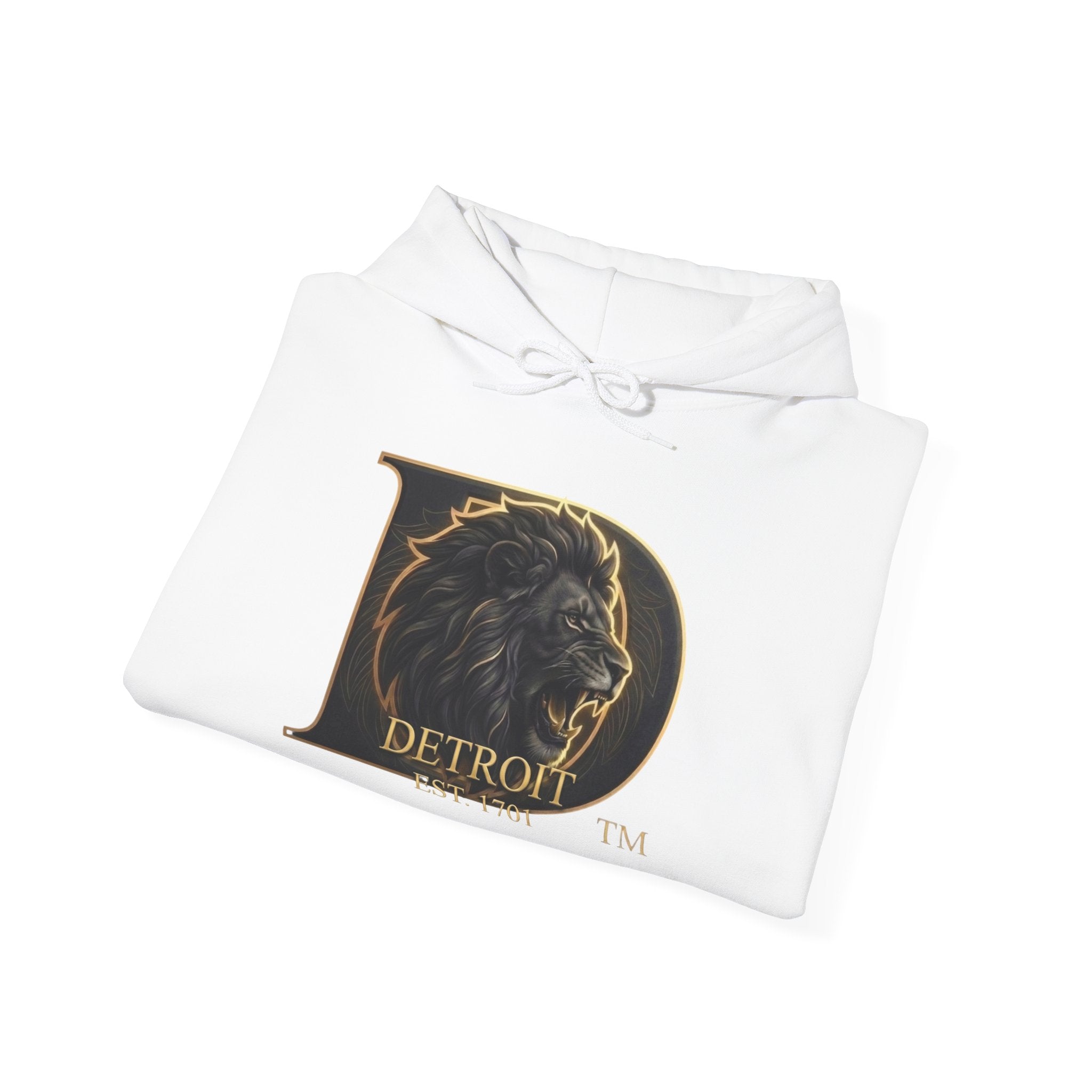 Detroit Pride Lion D Hoodie — Gold Monogram Graphic Pullover | Motor City Heritage