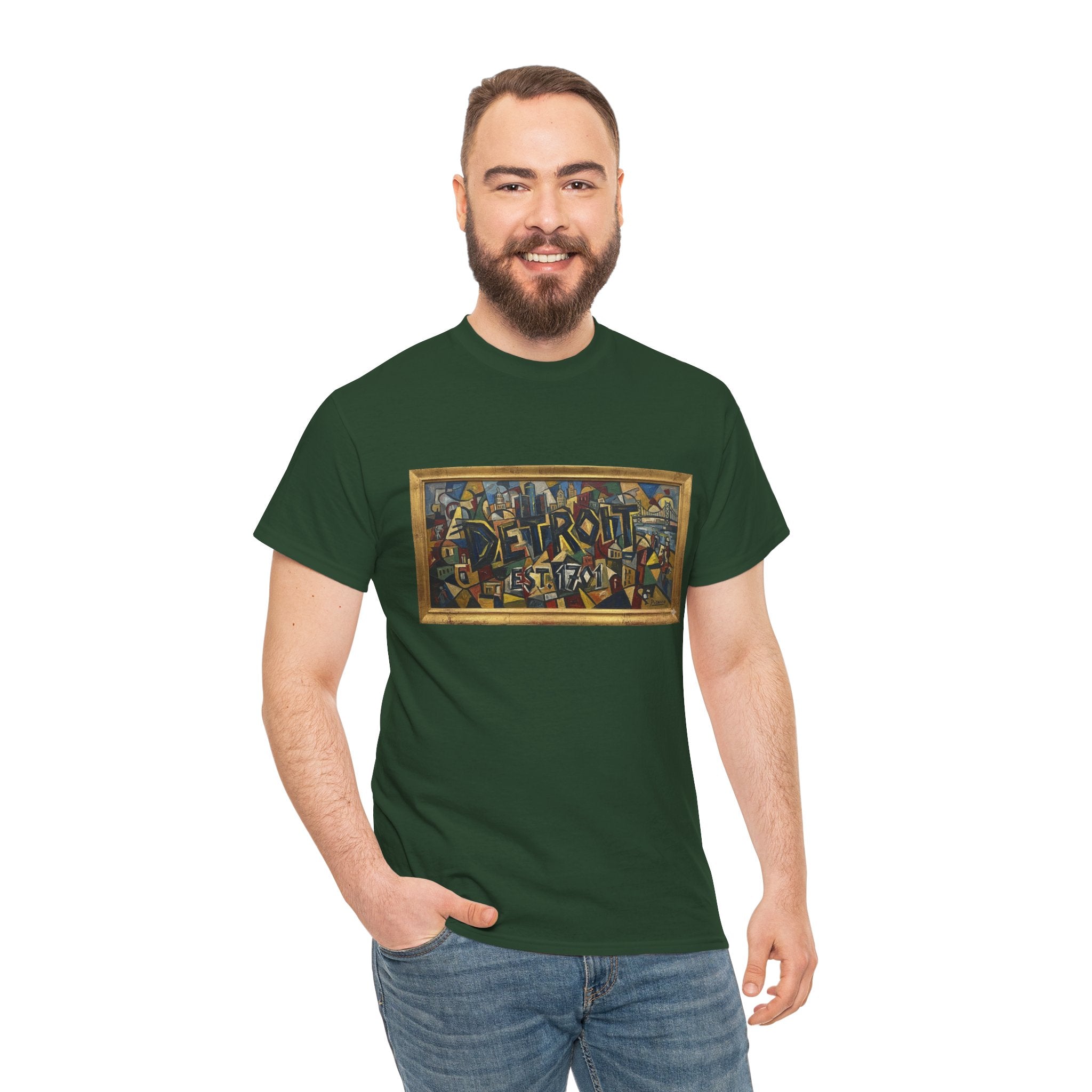 Men's Abstract Cubist Art T-Shirt — Framed Modern Painting Graphic(Unisex)