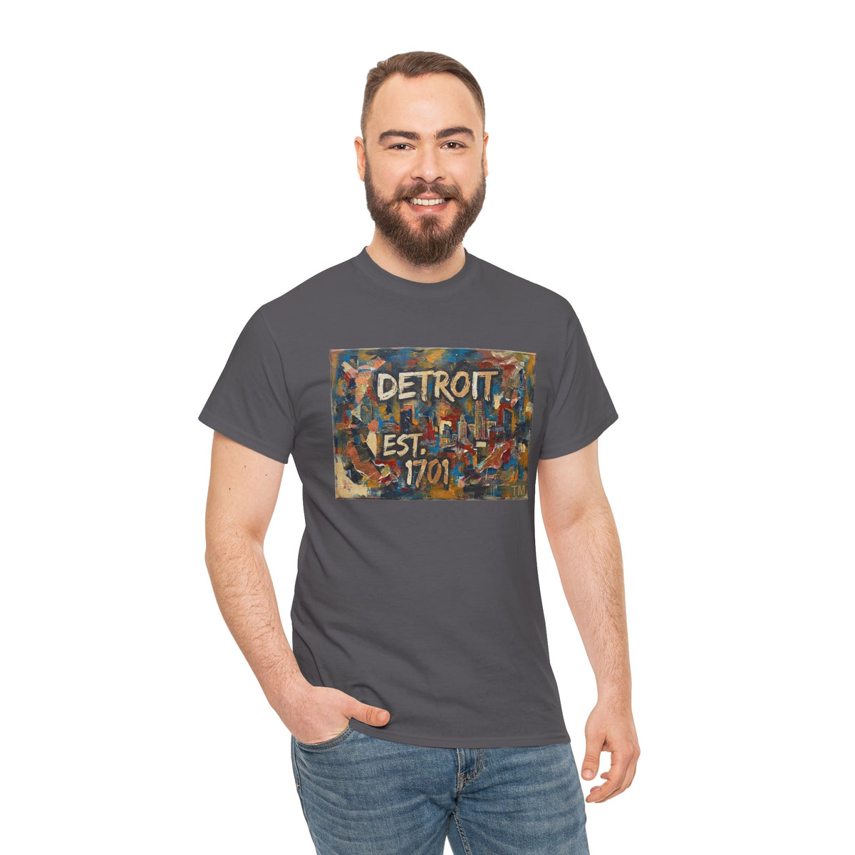 Detroit Abstract Painterly Mural T-Shirt — "DETROIT" Graphic Cotton Tee | Motor City Street Art