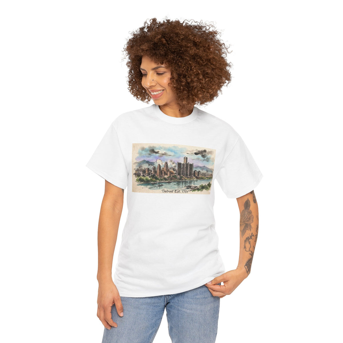 Women's City Skyline Tee — Detroit Est. 1701 Vintage Watercolor Graphic T-Shirt